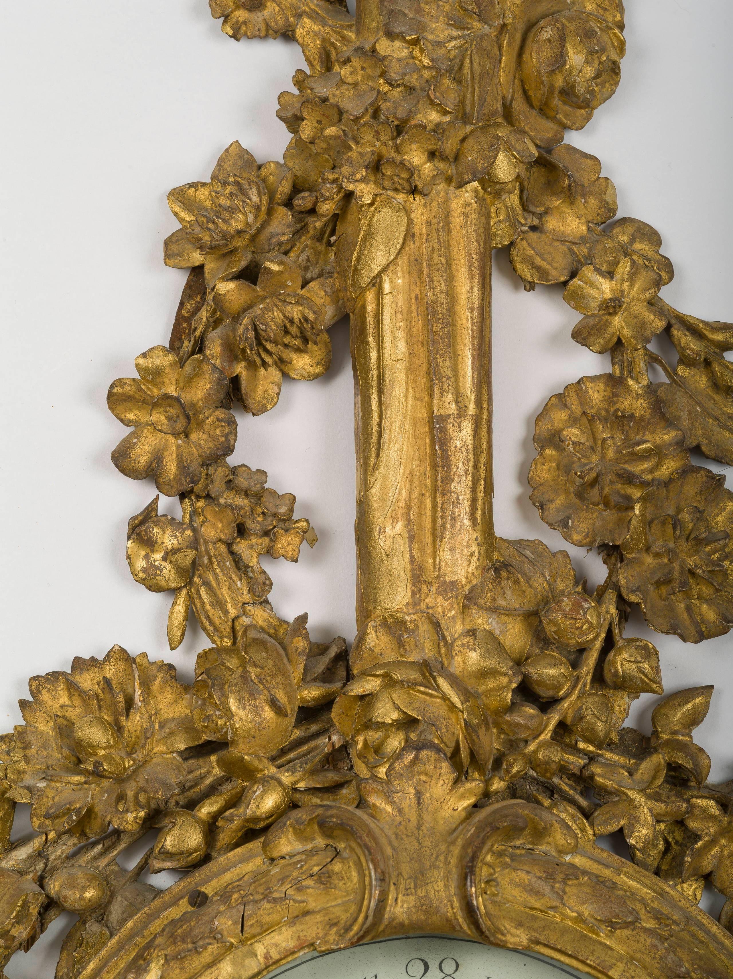 Louis XVI. Barometer aus vergoldetem Holz (Französisch) im Angebot