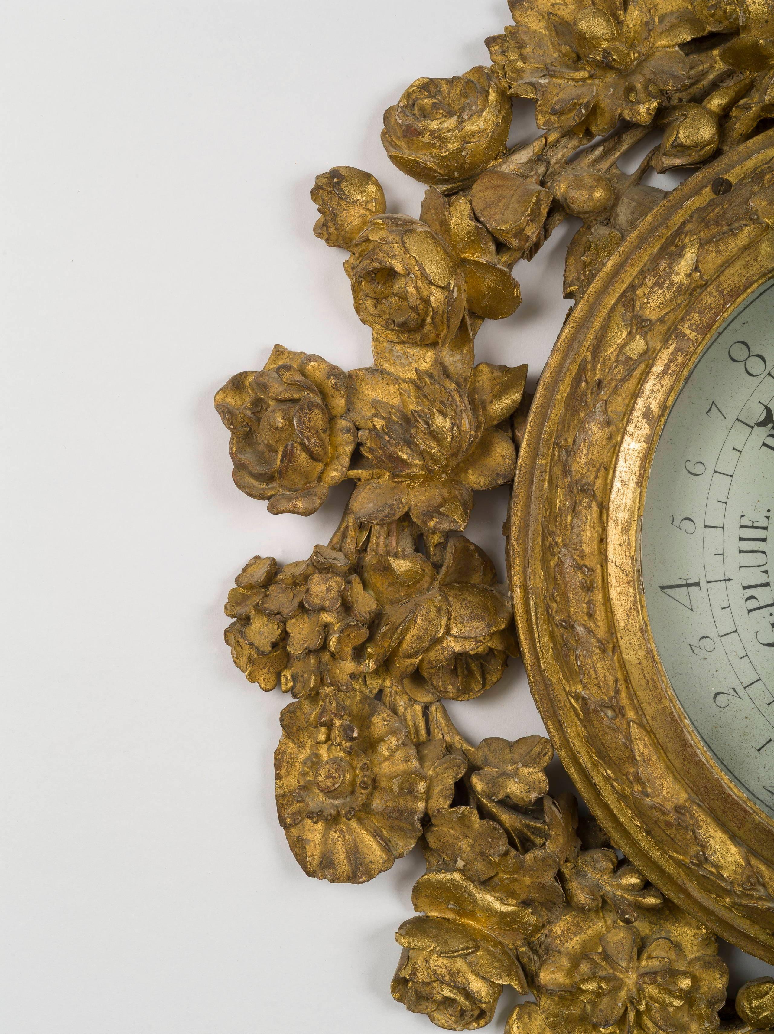 Louis XVI. Barometer aus vergoldetem Holz (Vergoldetes Holz) im Angebot