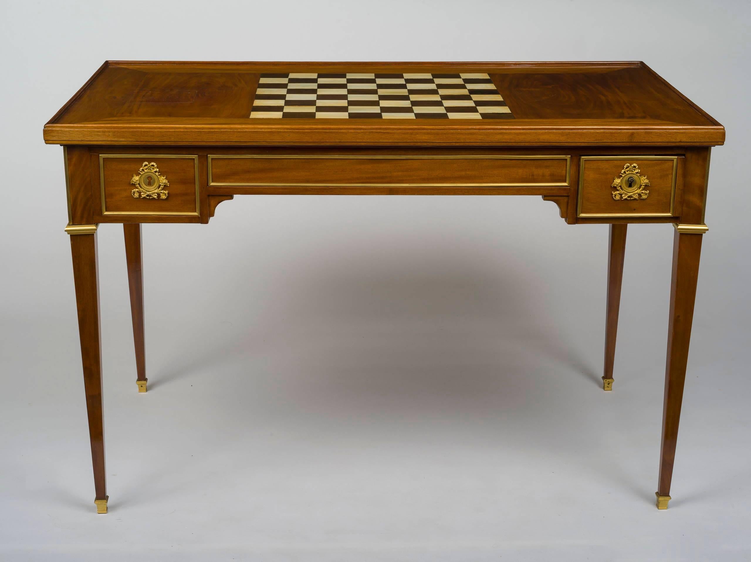Louis XVI Ormolu-Mounted Mahogany Tric Trac Table In Excellent Condition In Kittery Point, ME