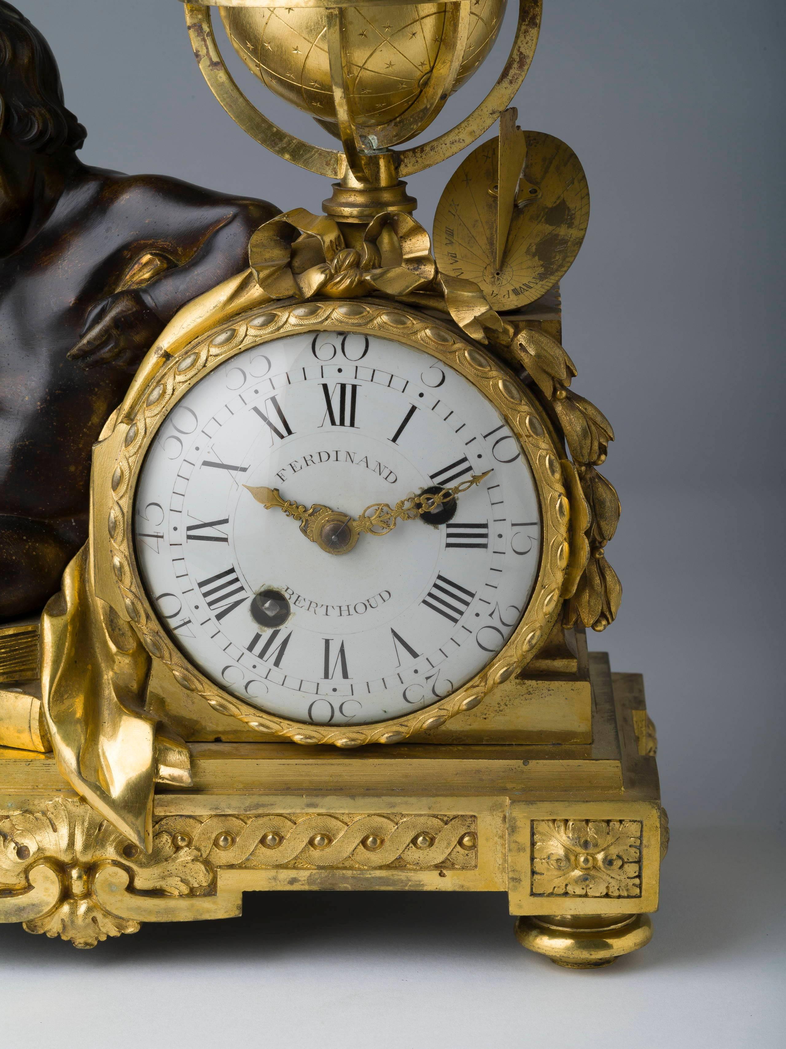 18th Century Rare Louis XVI Gilt and Patinated Bronze Mantle Clock Signed Ferdinand Berthoud