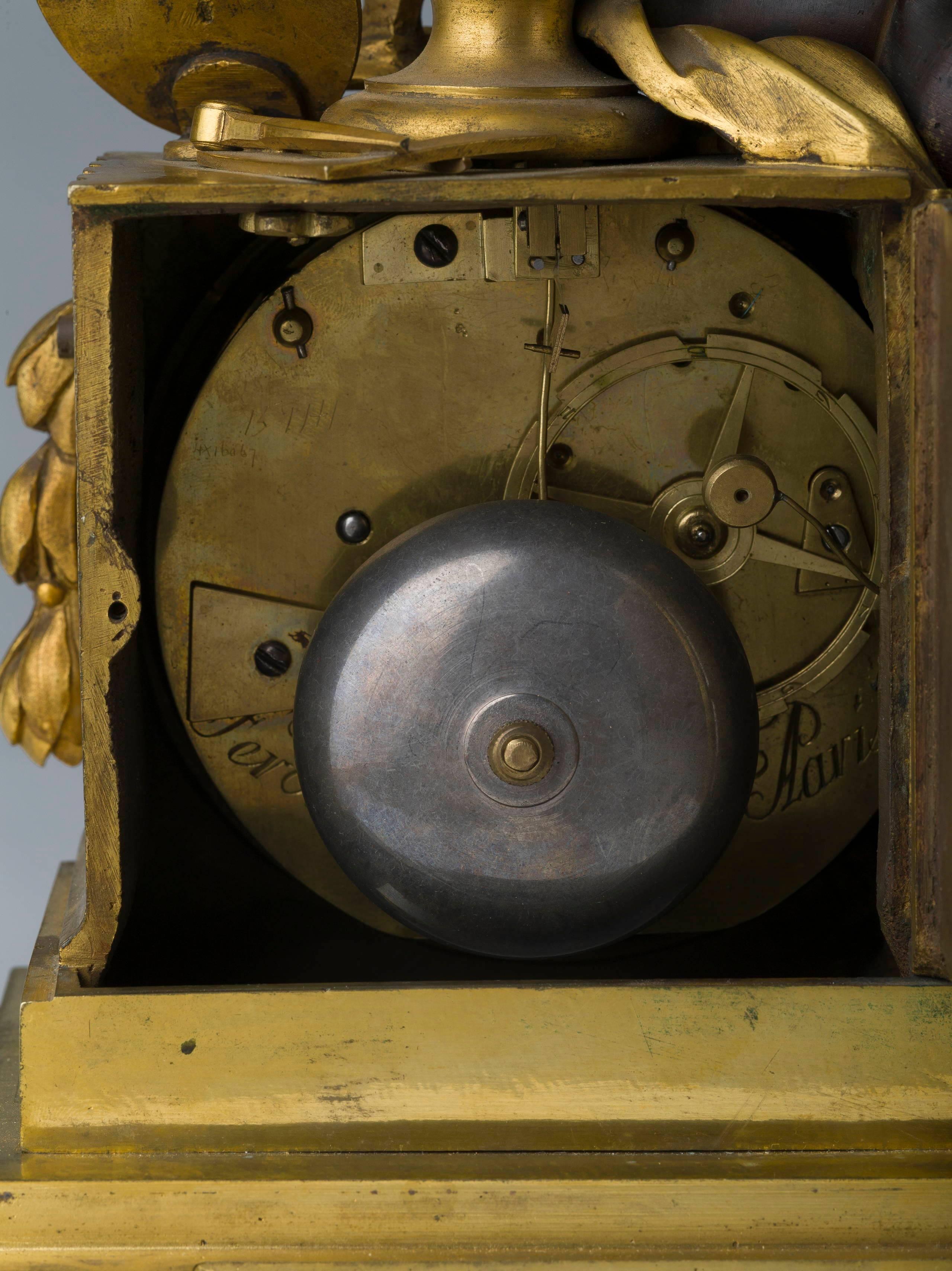 Rare Louis XVI Gilt and Patinated Bronze Mantle Clock Signed Ferdinand Berthoud 1