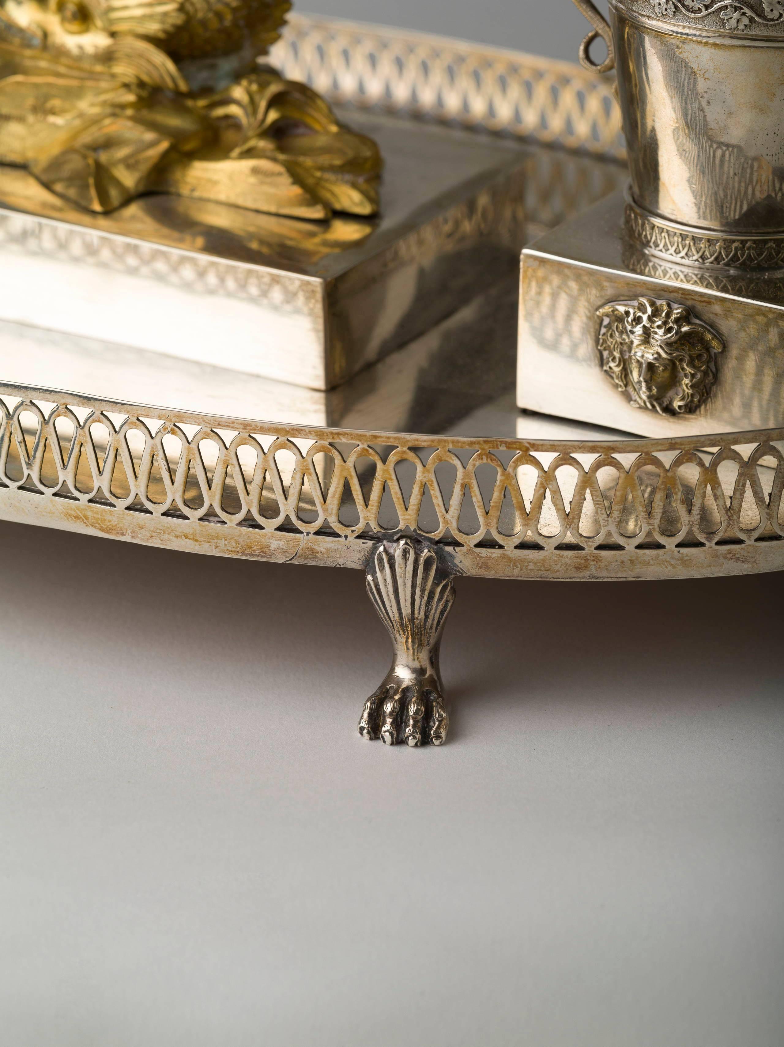 Italian Empire Silver and Silver Gilt Inkstand For Sale 1