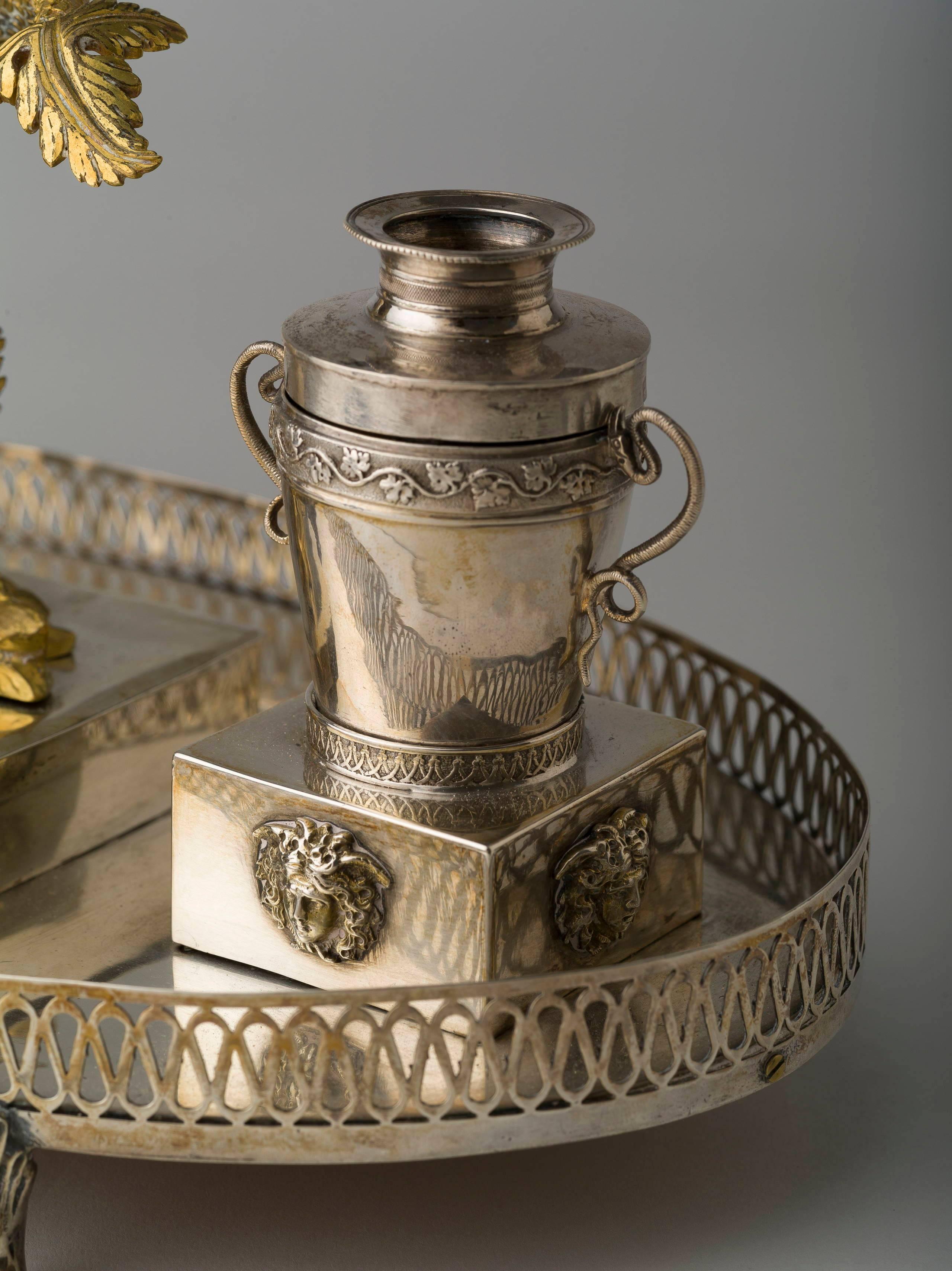 Italian Empire Silver and Silver Gilt Inkstand For Sale 2