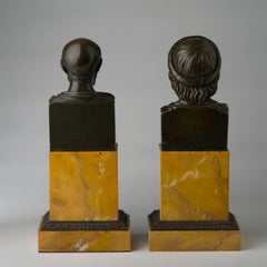 Pair of Charles X Patinated Bronze and Marble Busts, Hippocrates and Asclepiades