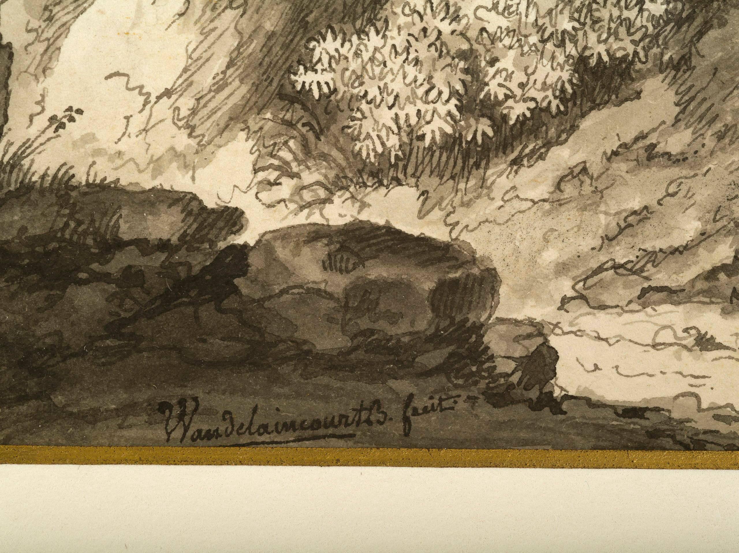 Pair of Neoclassical Landscape Drawings, French School, Late 18th Century In Good Condition For Sale In Kittery Point, ME