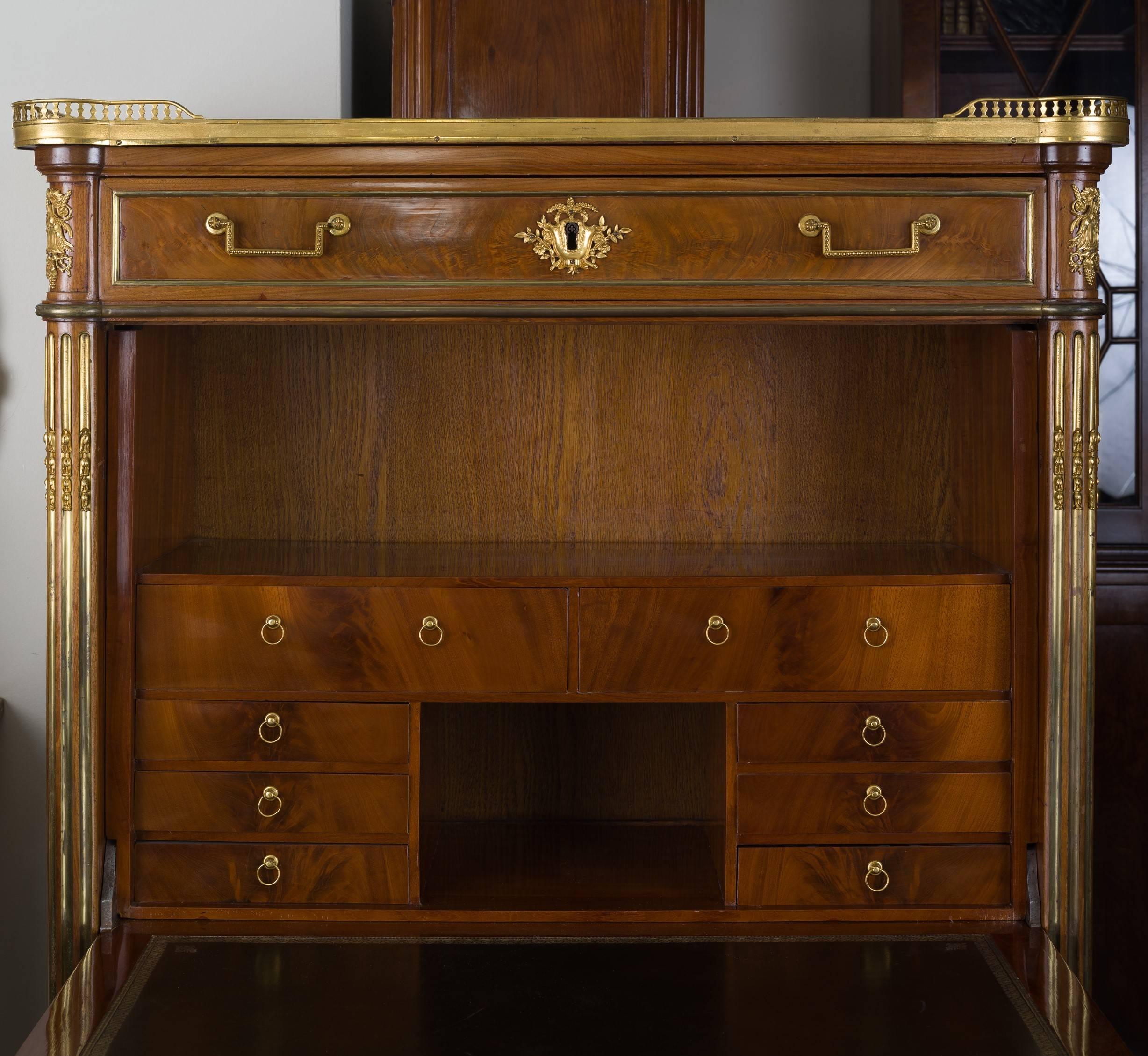 French Louis XVI Ormolu-Mounted Mahogany Secretaire Stamped Sotto For Sale