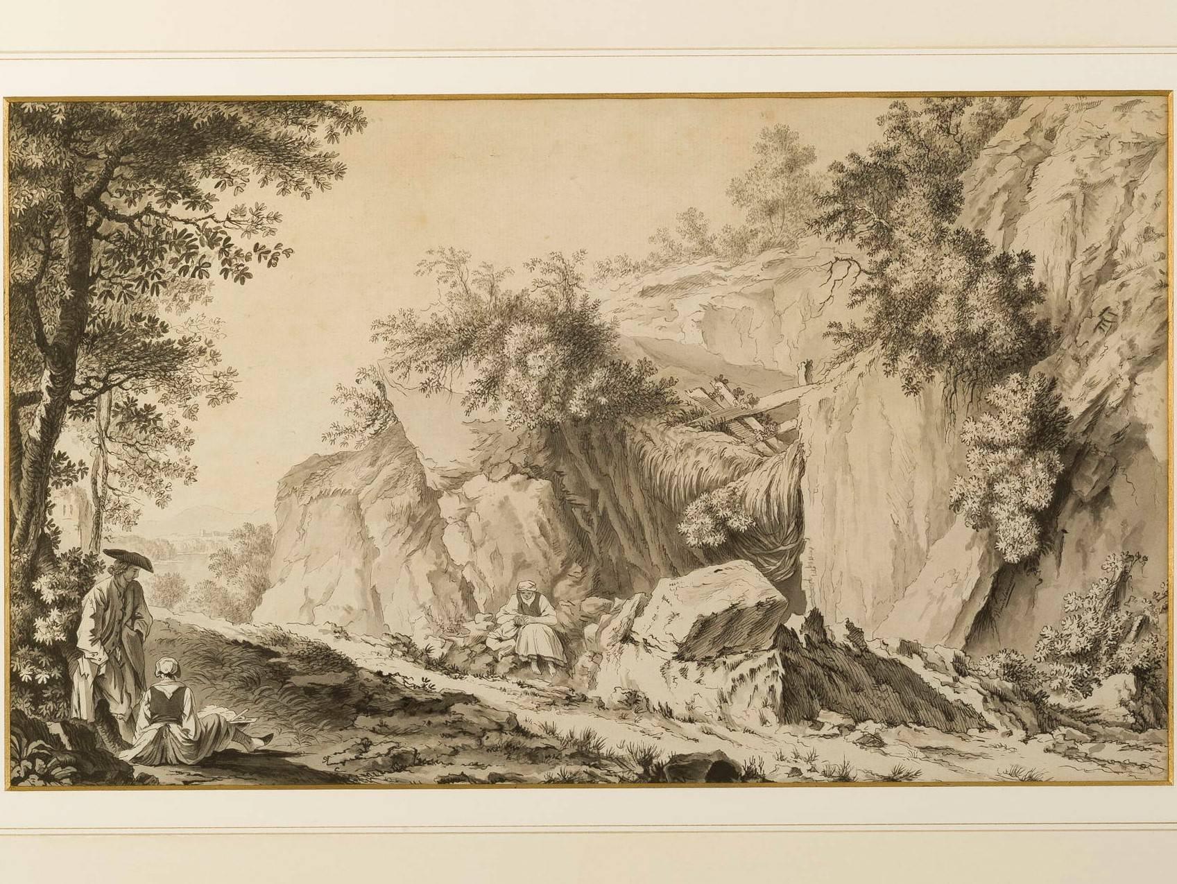 Pair of Neoclassical Landscape Drawings, French School, Late 18th Century For Sale 1