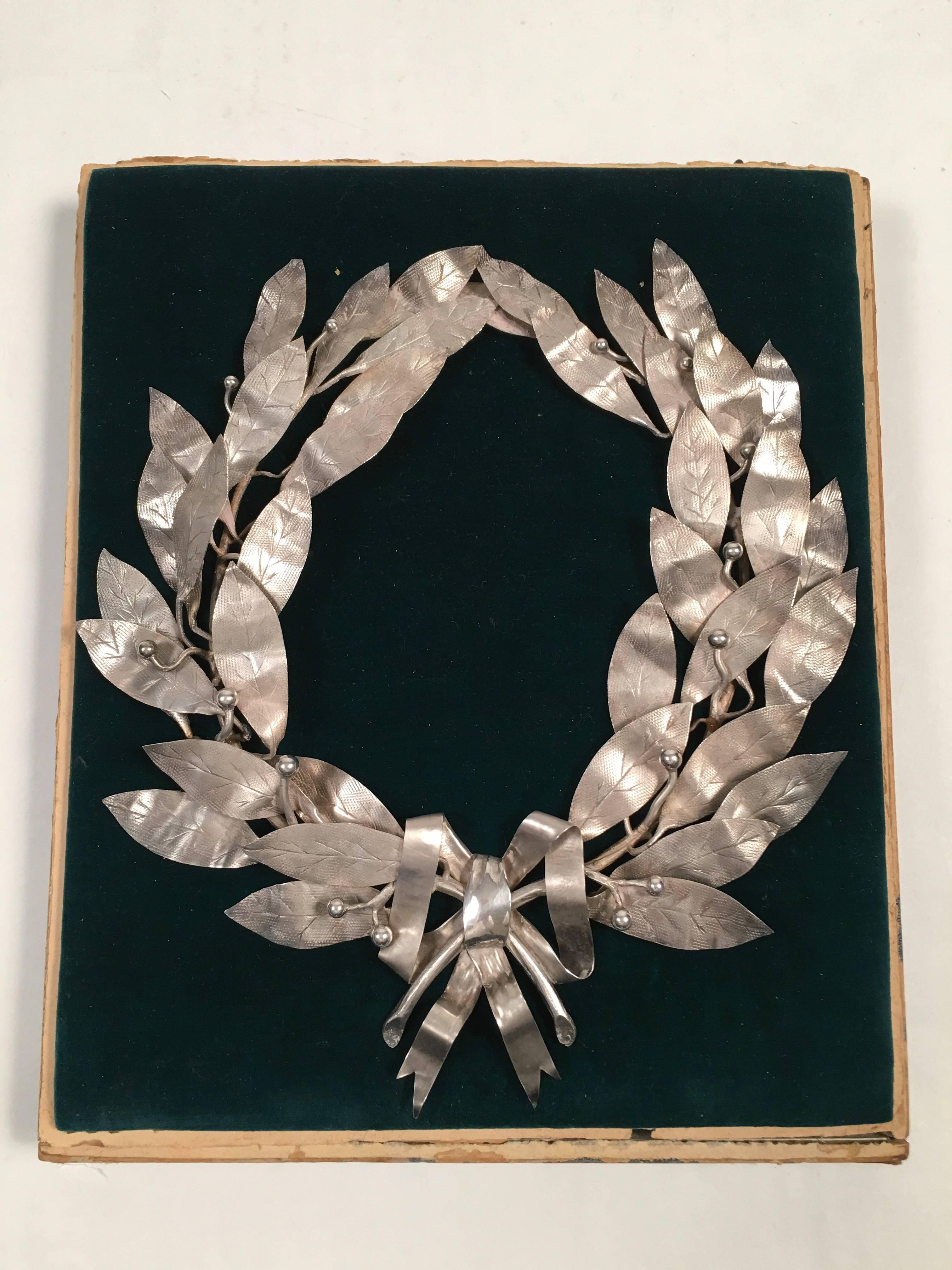 Early 20th Century Neoclassical Silver Plated Laurel Wreath, circa 1904