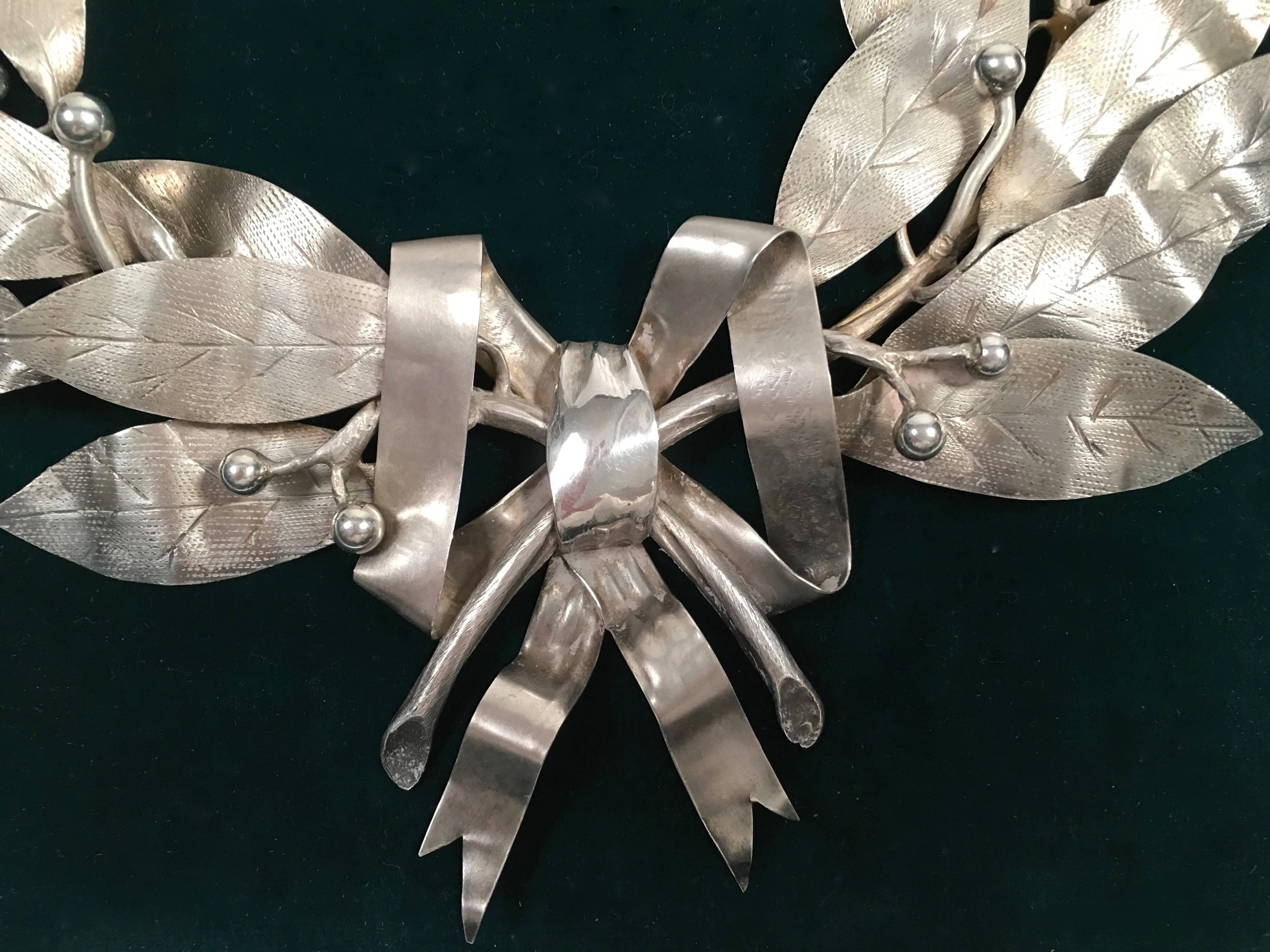 Neoclassical Silver Plated Laurel Wreath, circa 1904 1