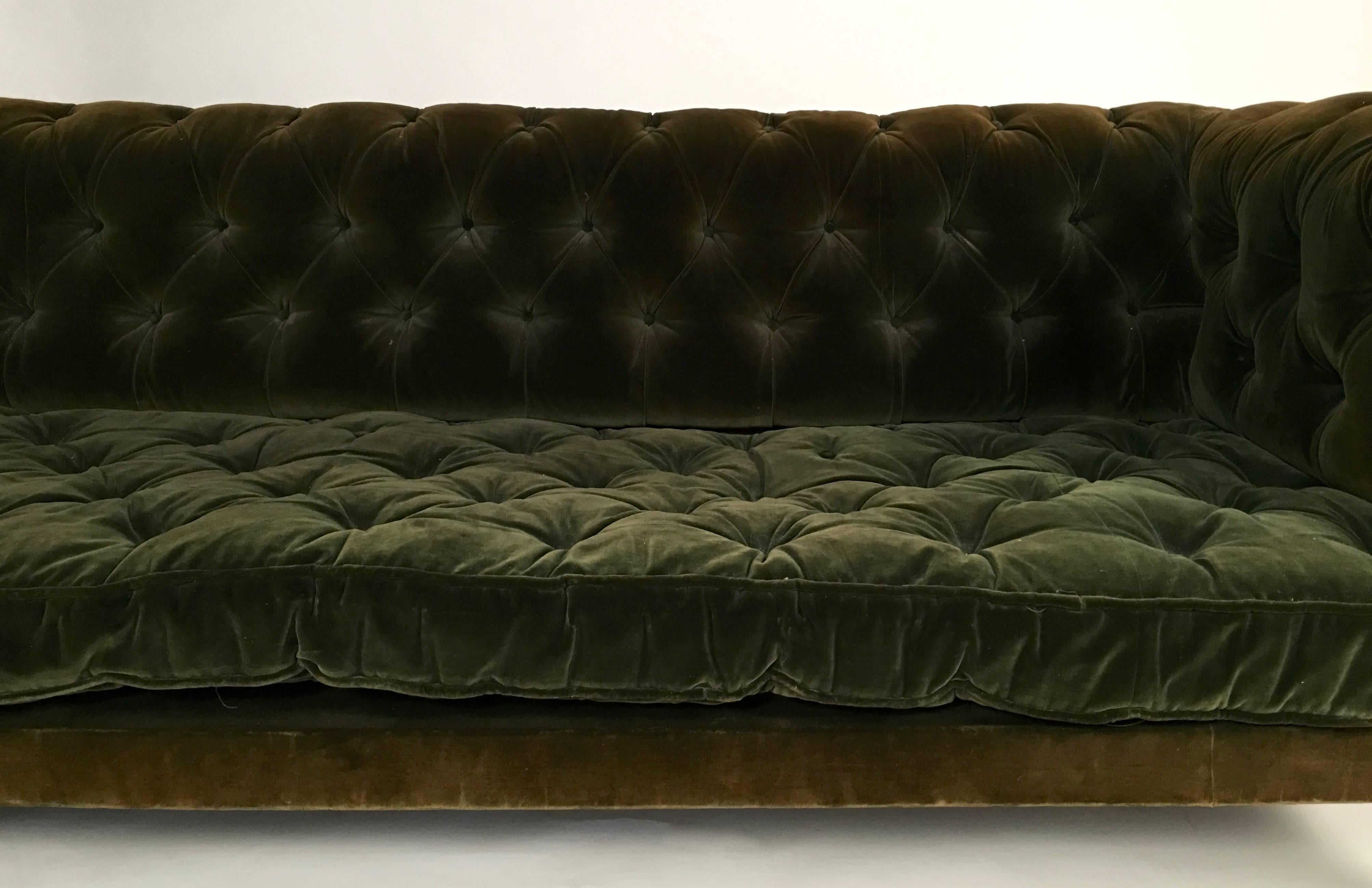 American 19th Century Green Tufted Velvet Chesterfield Sofa