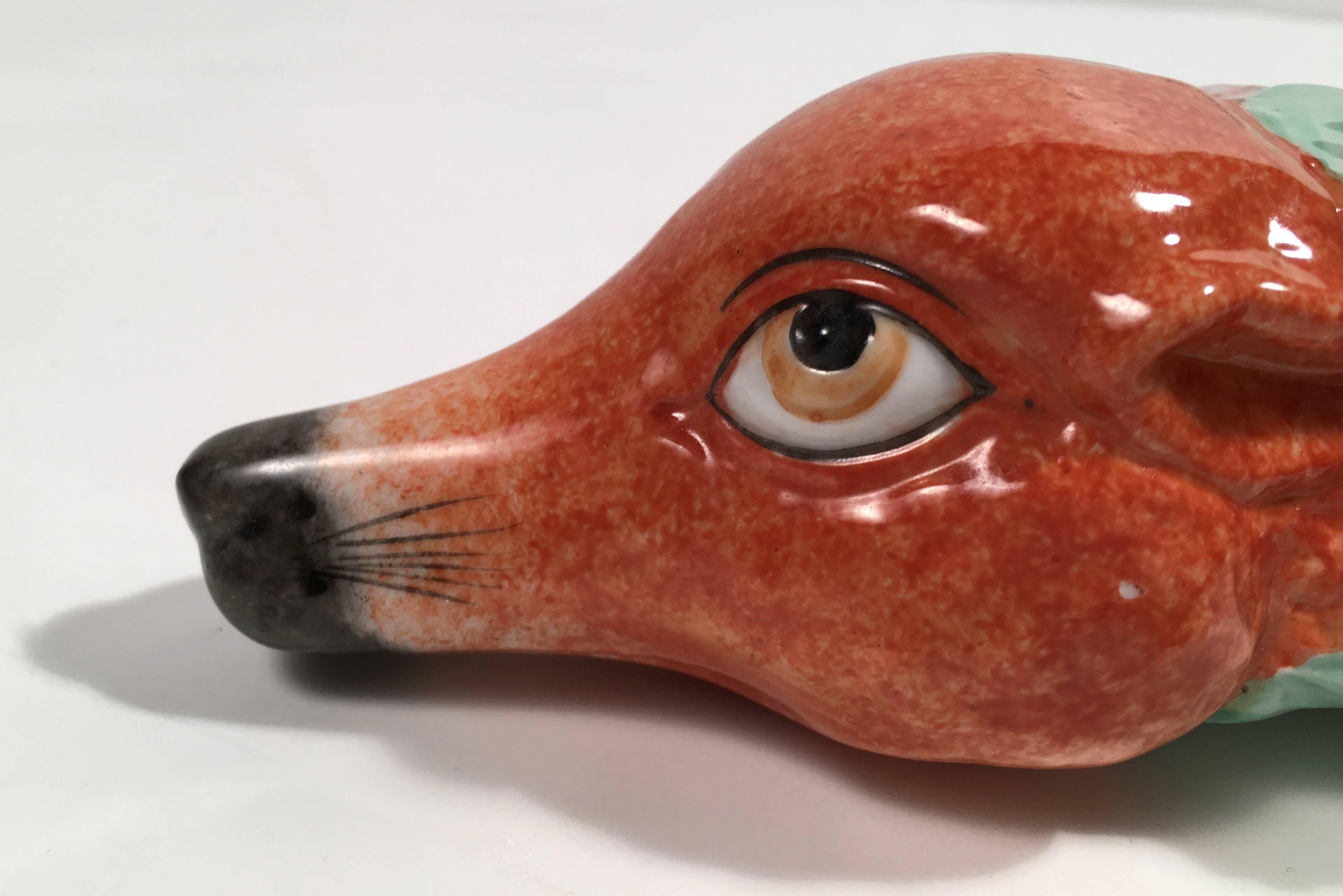 19th Century Staffordshire Fox Head Stirrup Drinking Cup for the Hunt