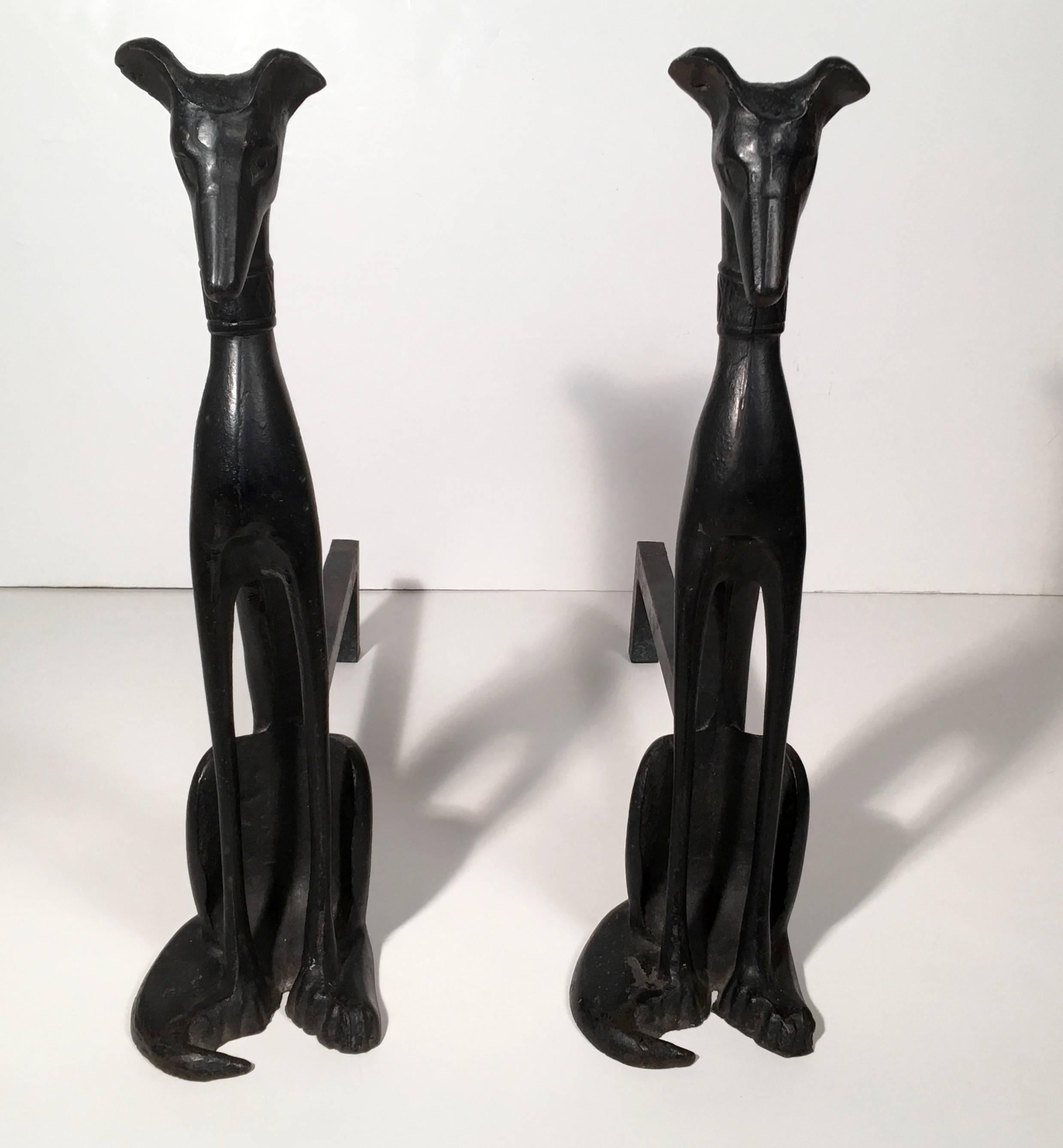 American Pair of Wrought Iron Dog Andirons