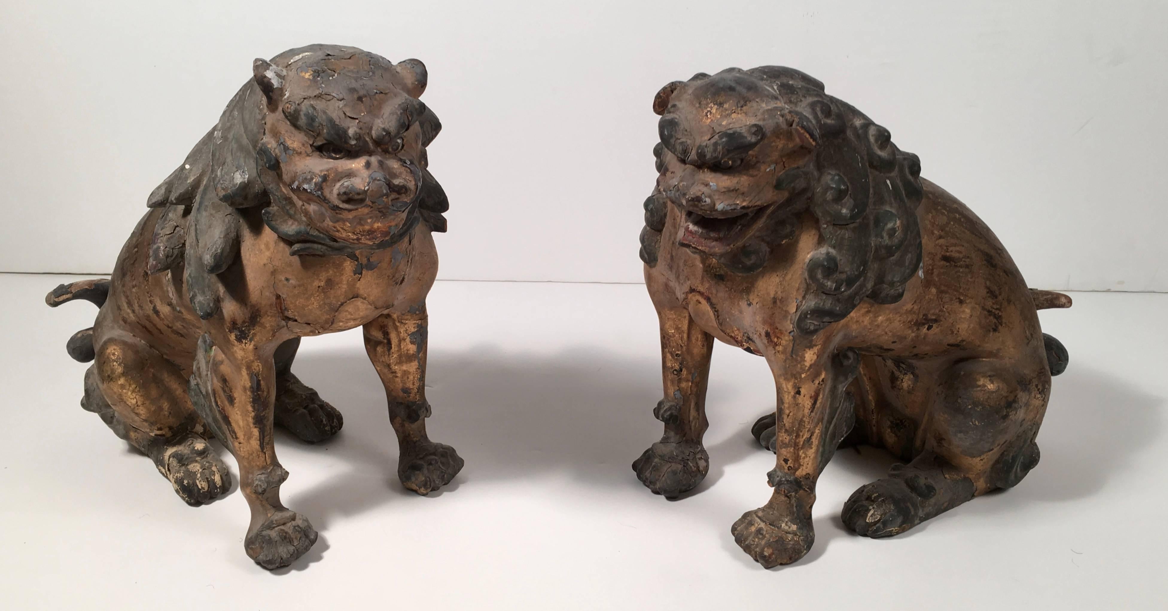 A pair of Japanese Shinto guardian lion dogs, called