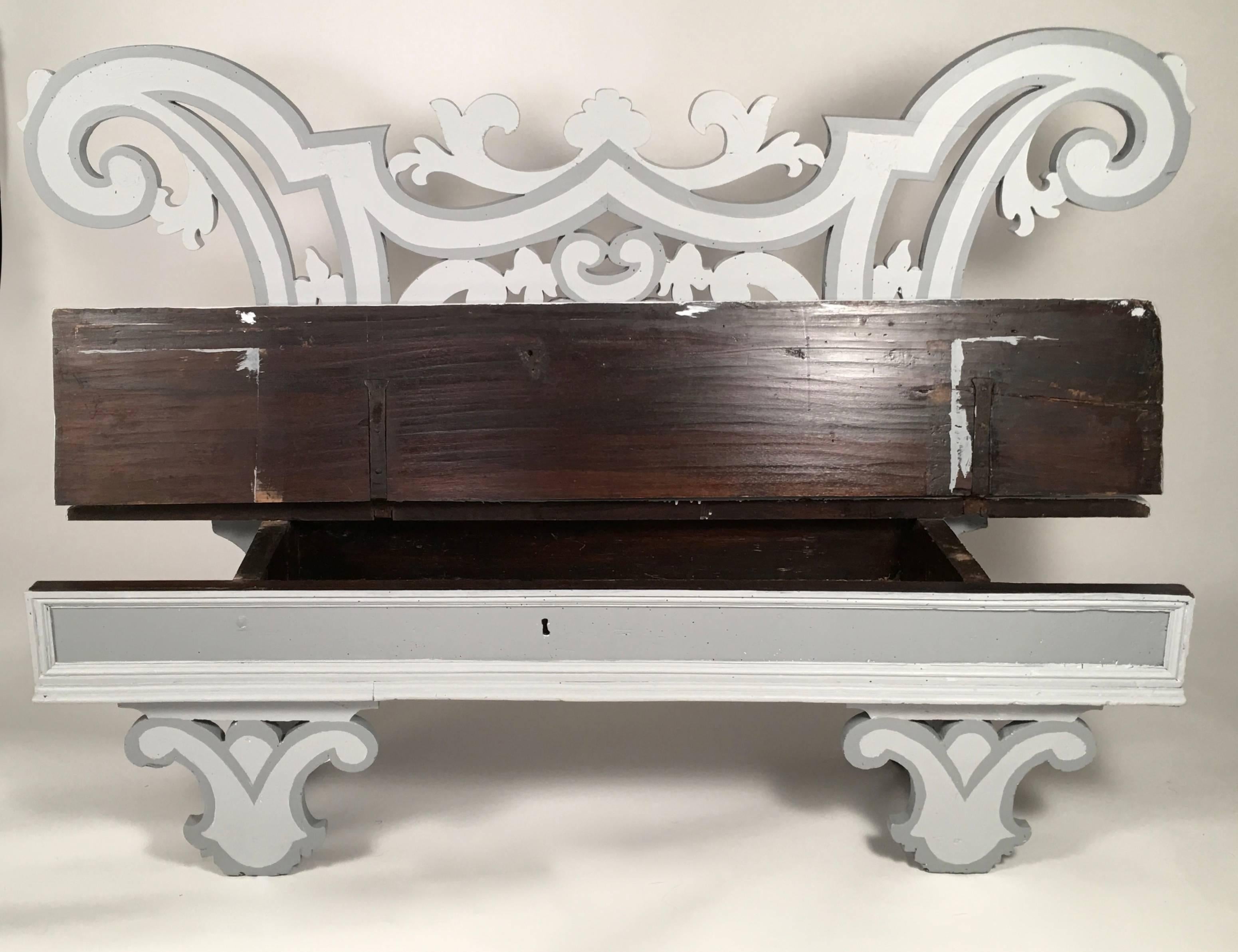 Carved Italian Baroque Style Painted Bench