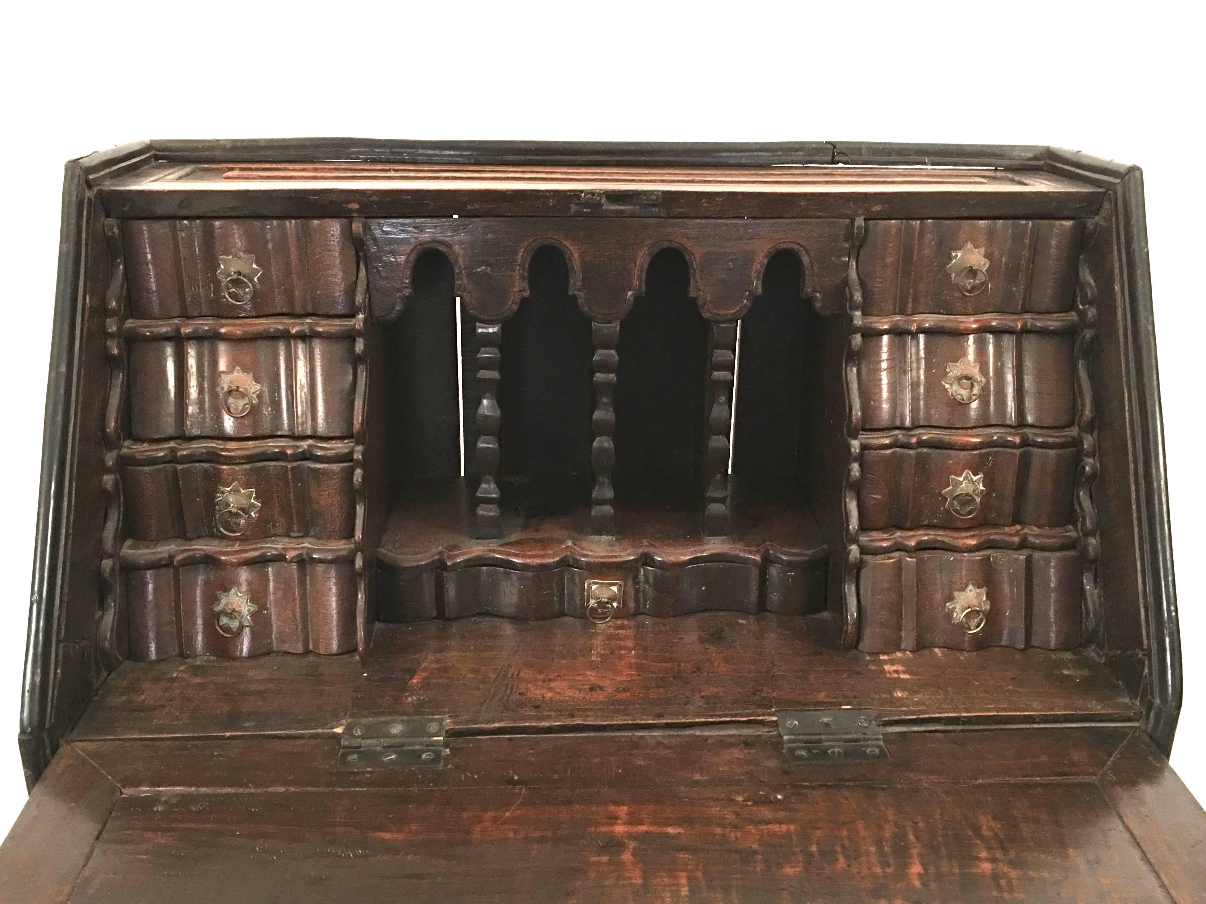 Carved Dutch Colonial Slant Lid Desk and Chest of Drawers