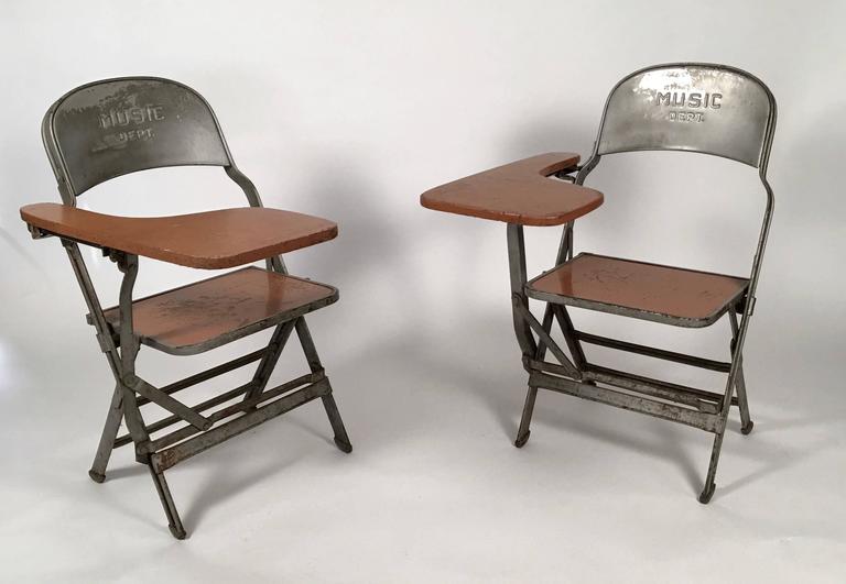 Pair of Music Department Folding Chairs with Desk Arms at 1stDibs