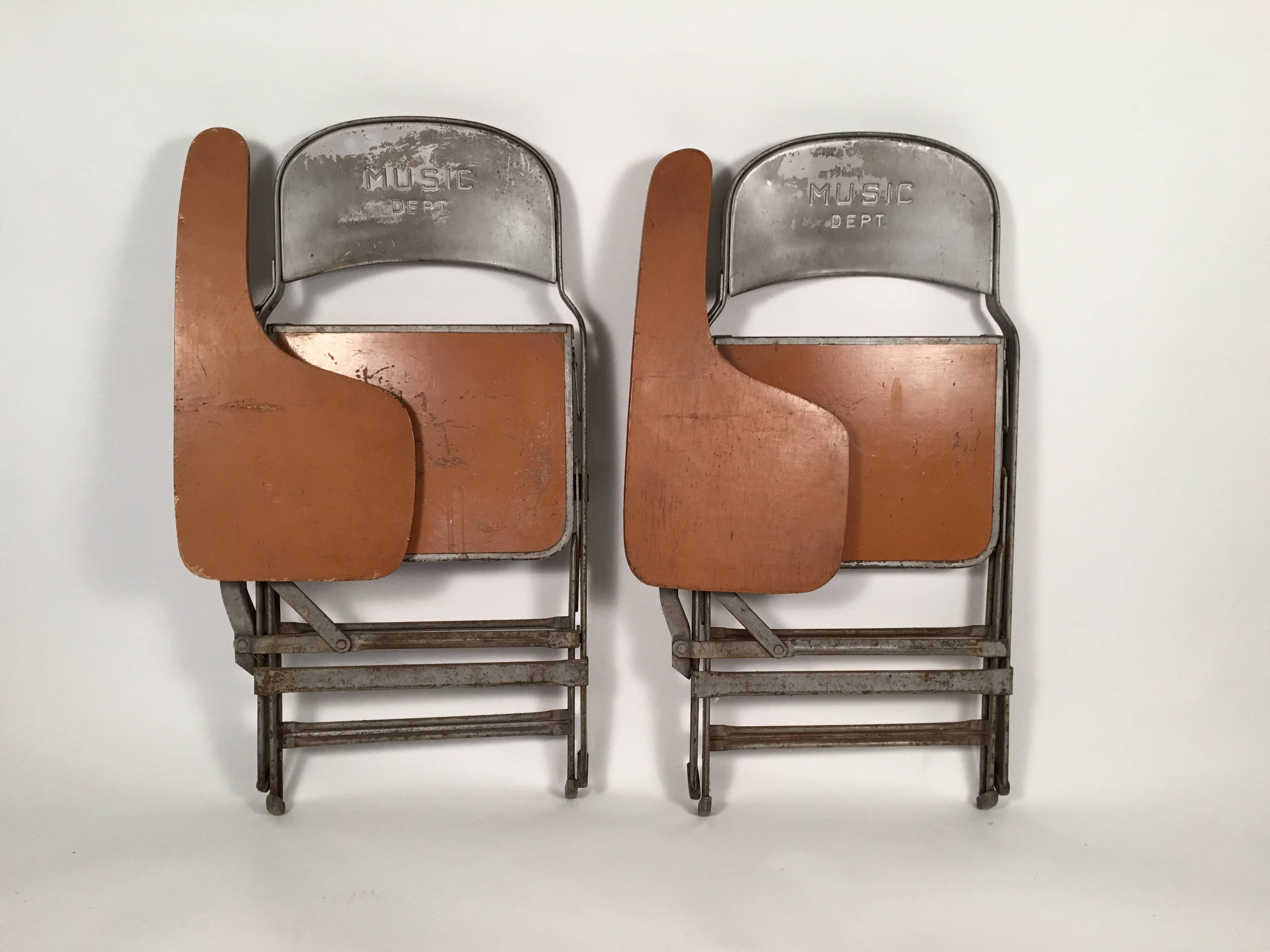 Pair of Music Department Folding Chairs with Desk Arms at 1stDibs