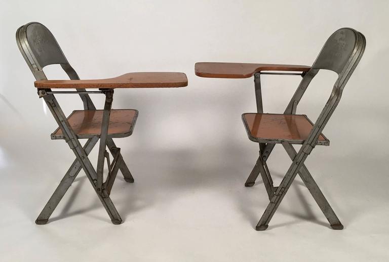 Pair of Music Department Folding Chairs with Desk Arms at 1stDibs