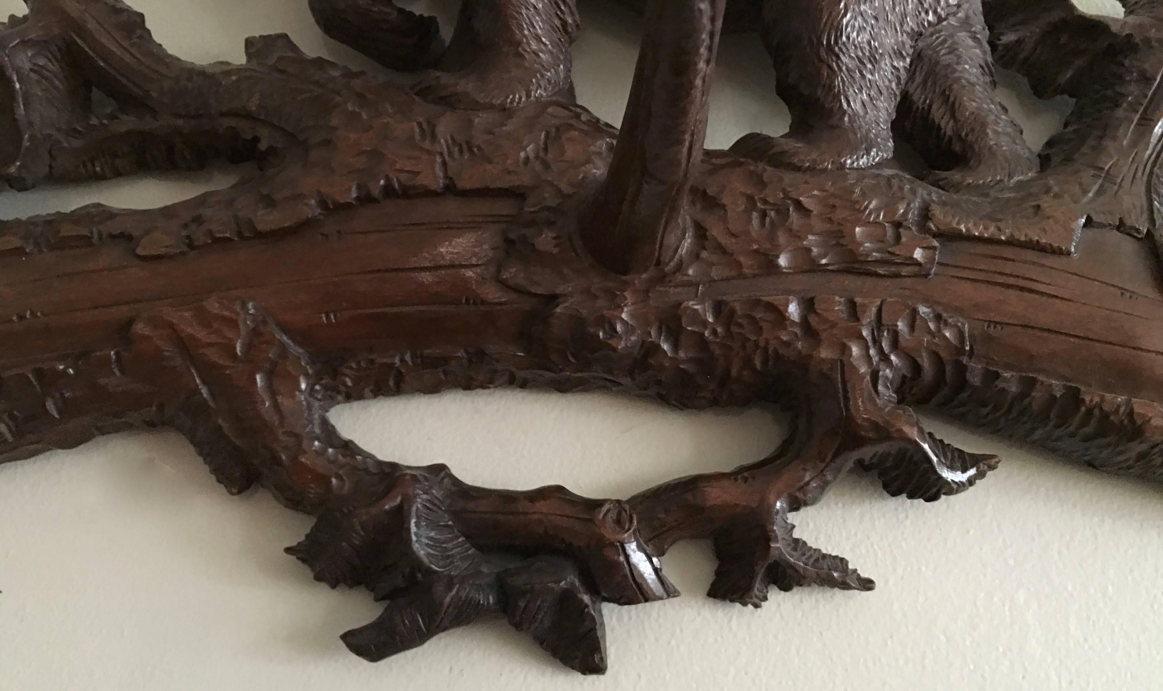 Black Forest Carved Walnut Hat and Coat Rack In Excellent Condition In Essex, MA