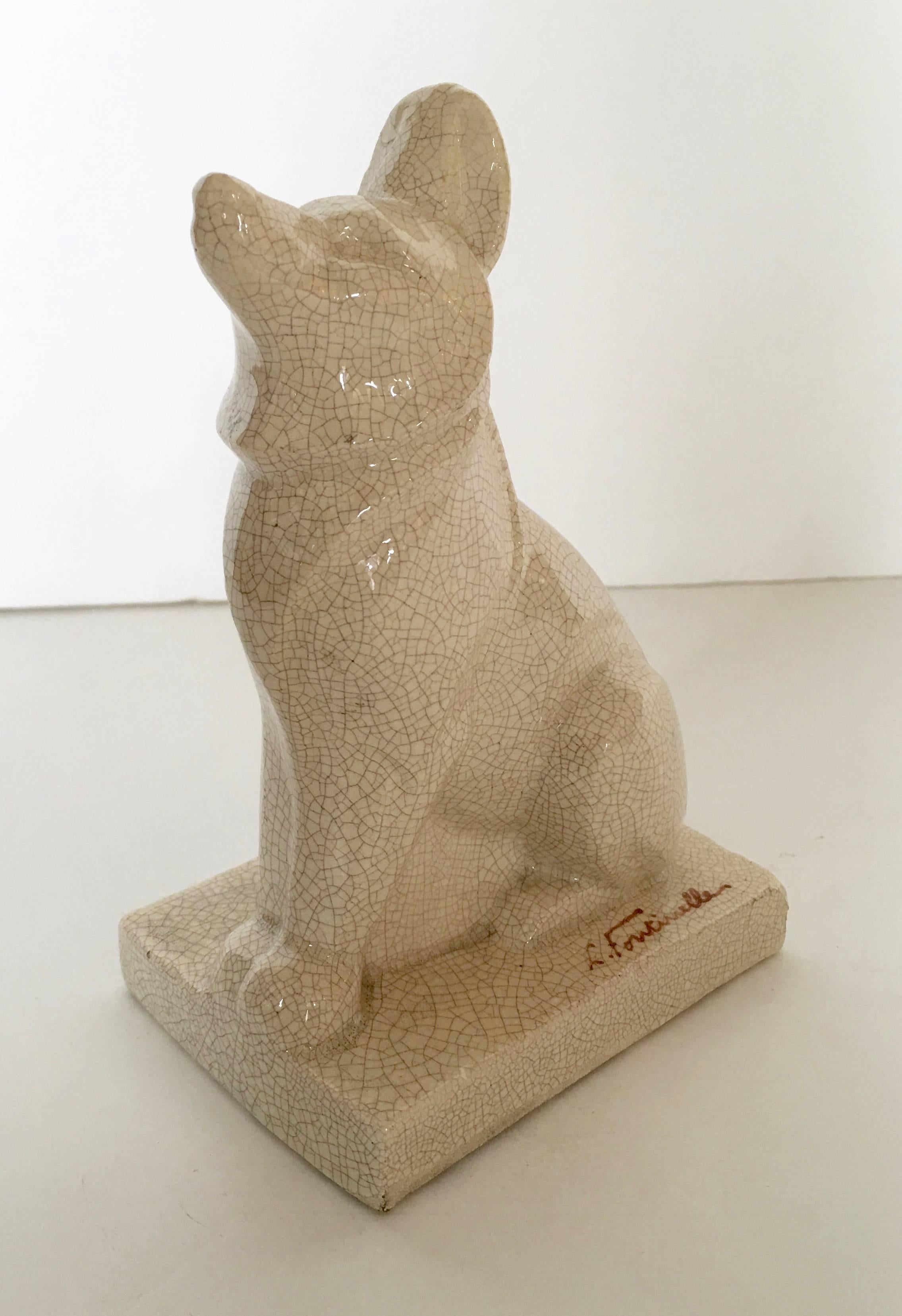 French Art Deco Ceramic Dog Sculpture by Louis Fontinelle In Good Condition In Essex, MA