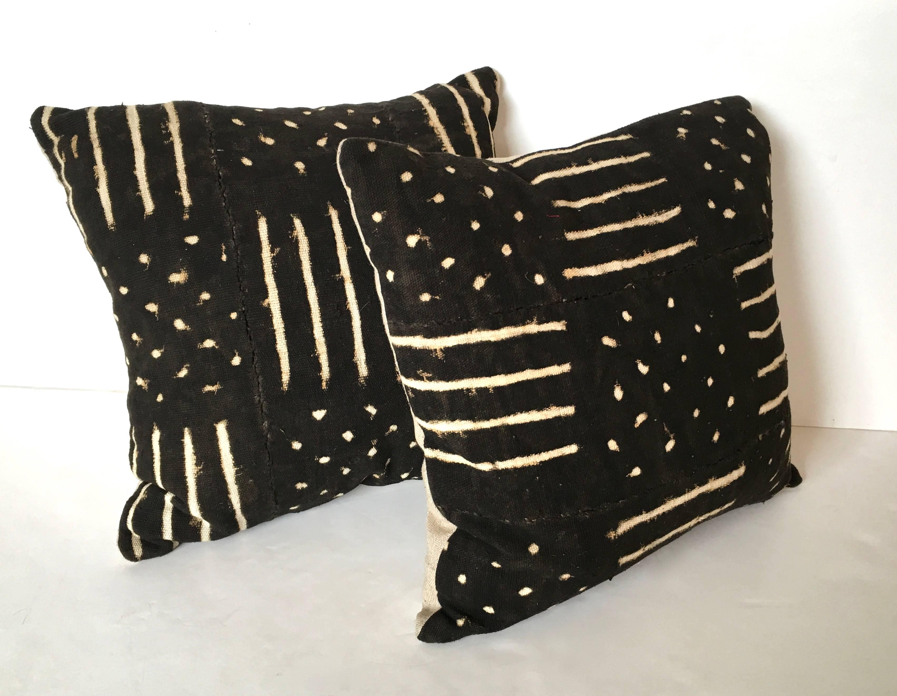 Dyed Handmade Black and White Graphic African Mud Cloth Pillows