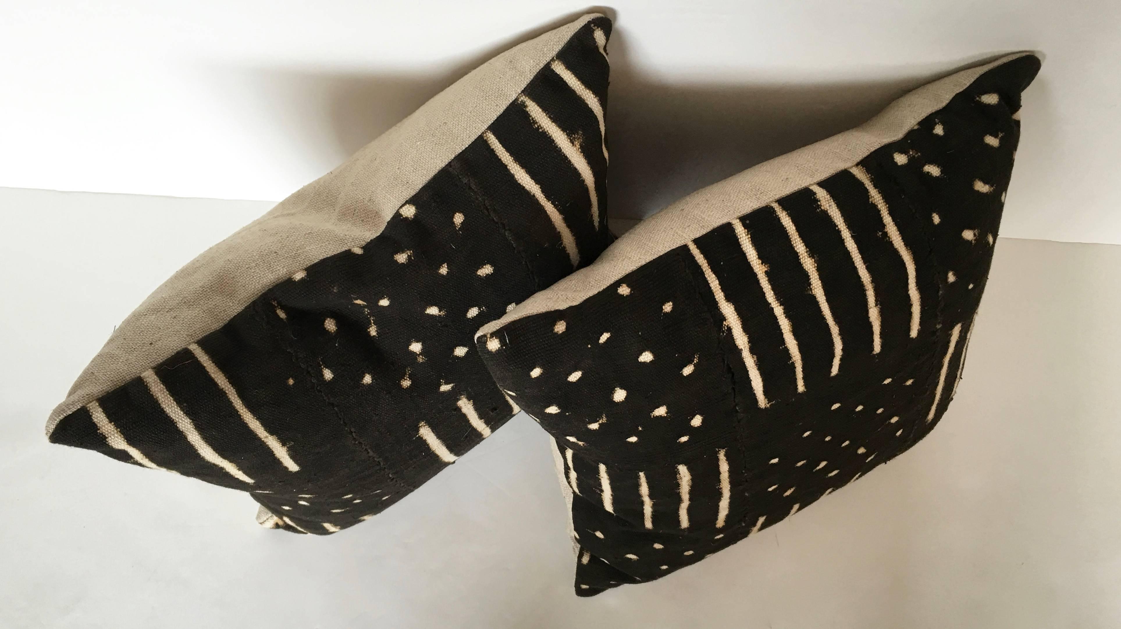 Down Handmade Black and White Graphic African Mud Cloth Pillows