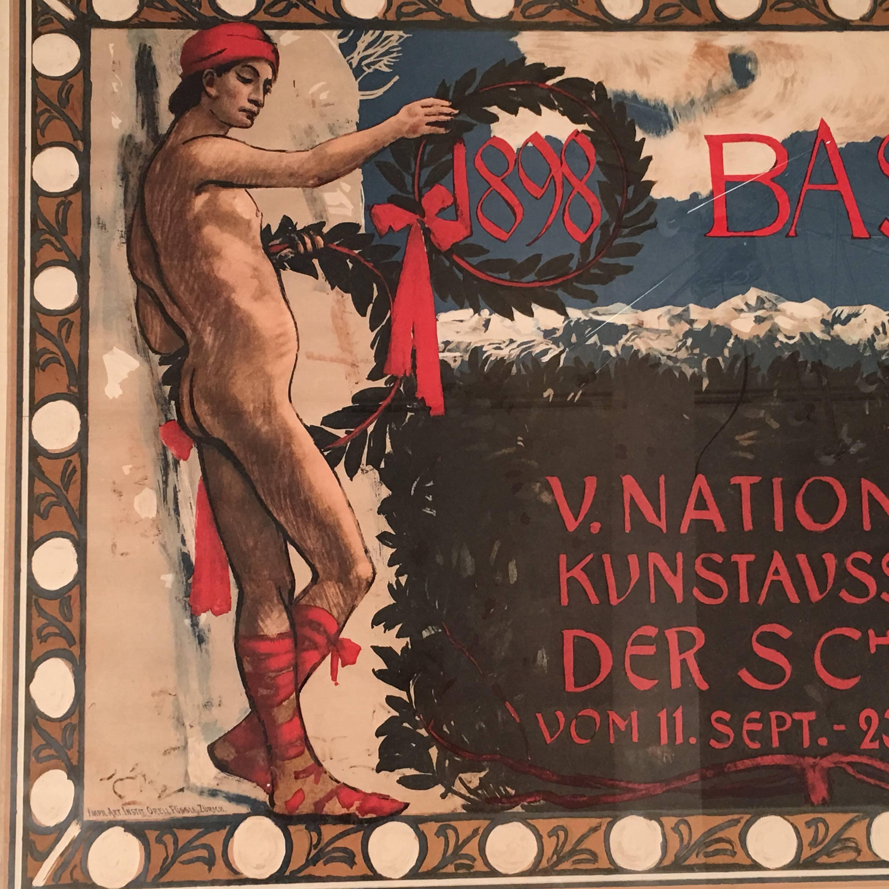 Painted Swiss National Art Exhibition Poster by Hans Sandreuter, circa 1898