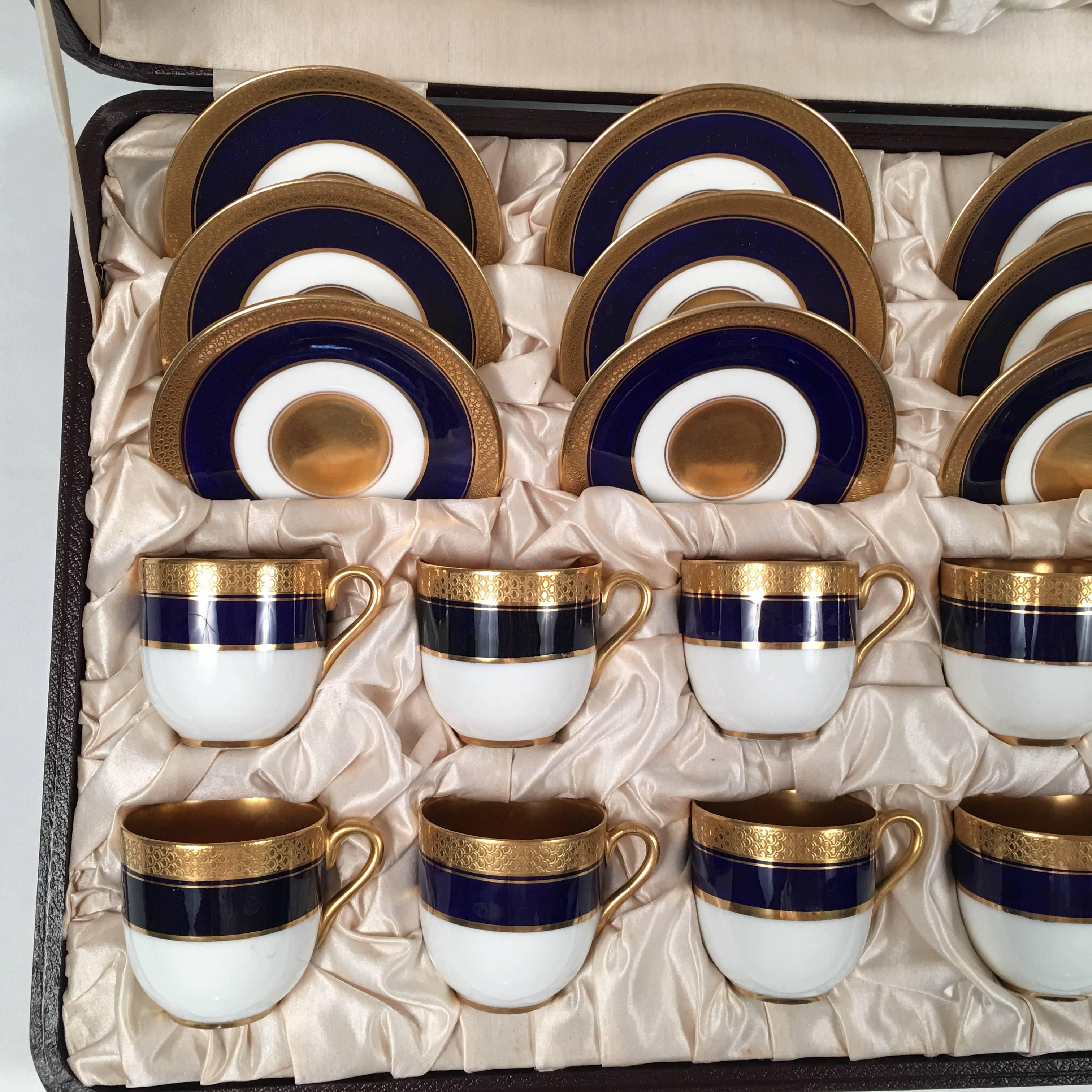 Gilt Coalport Porcelain Demitasse Service in Original Selfridges Presentation Box