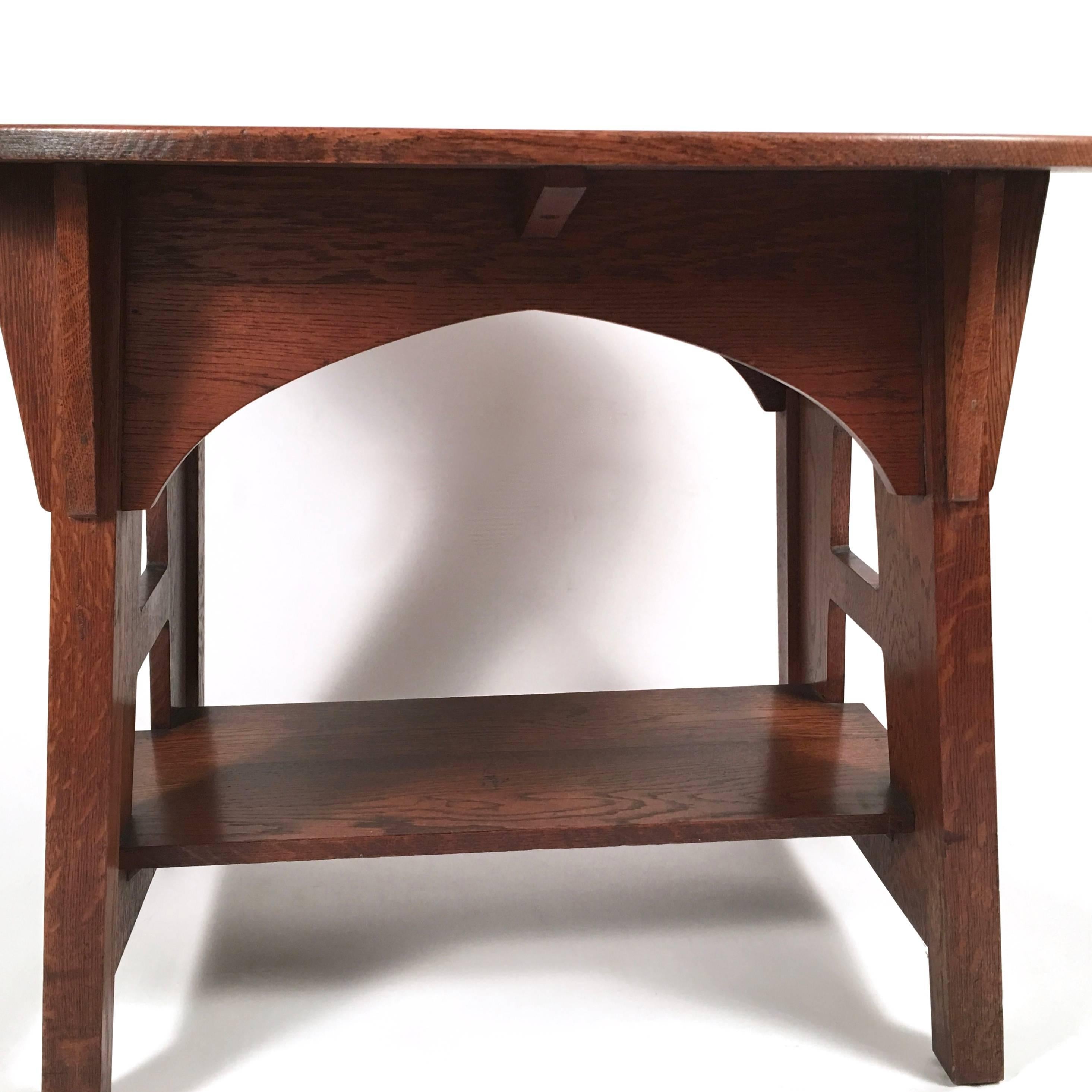 Carved Arts & Crafts Period Turtle-Back Table by Charles Limbert, circa 1915