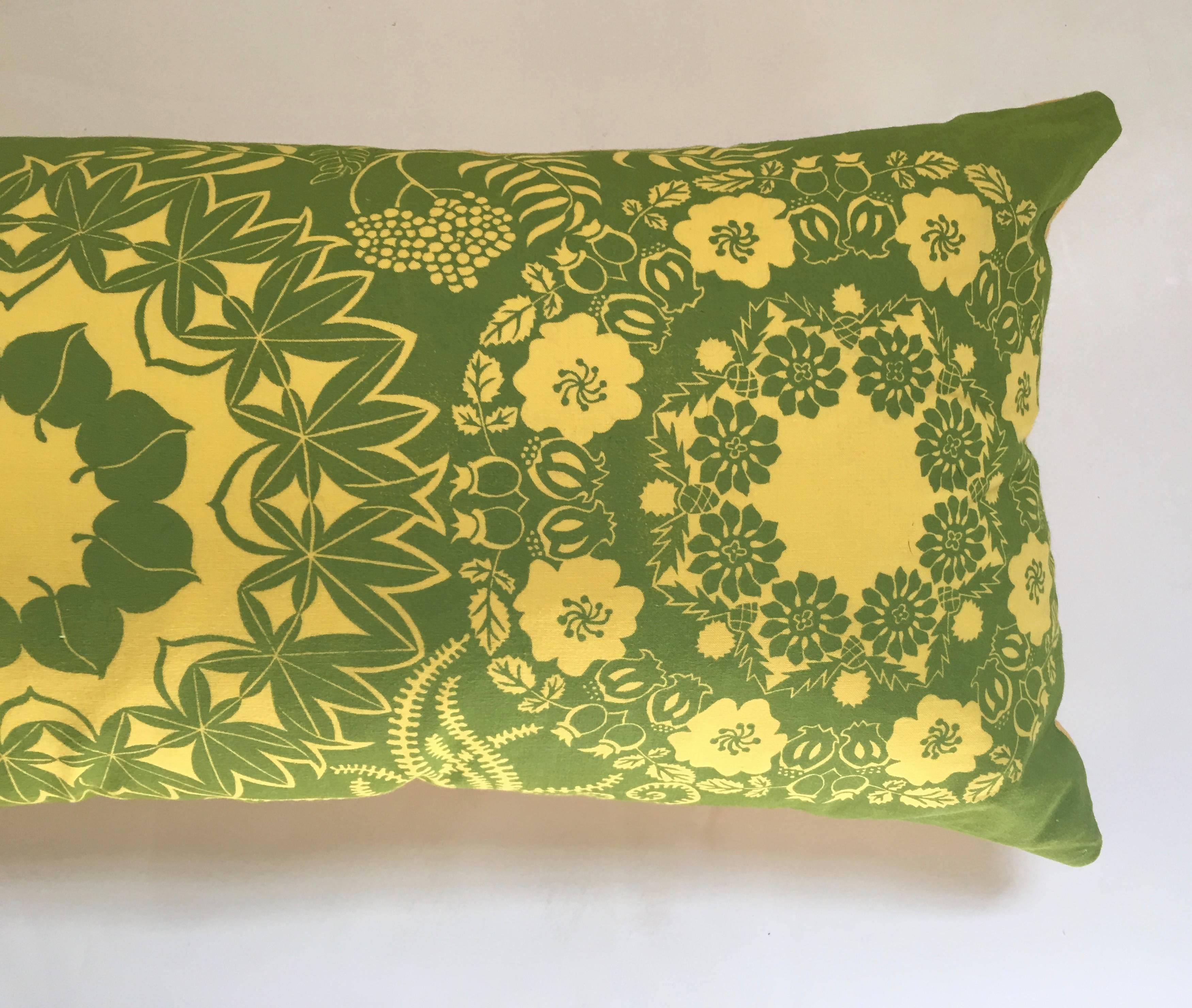 Mid-Century Modern Summer Wreaths Yellow and Green Folly Cove Designers Hand Printed Pillow