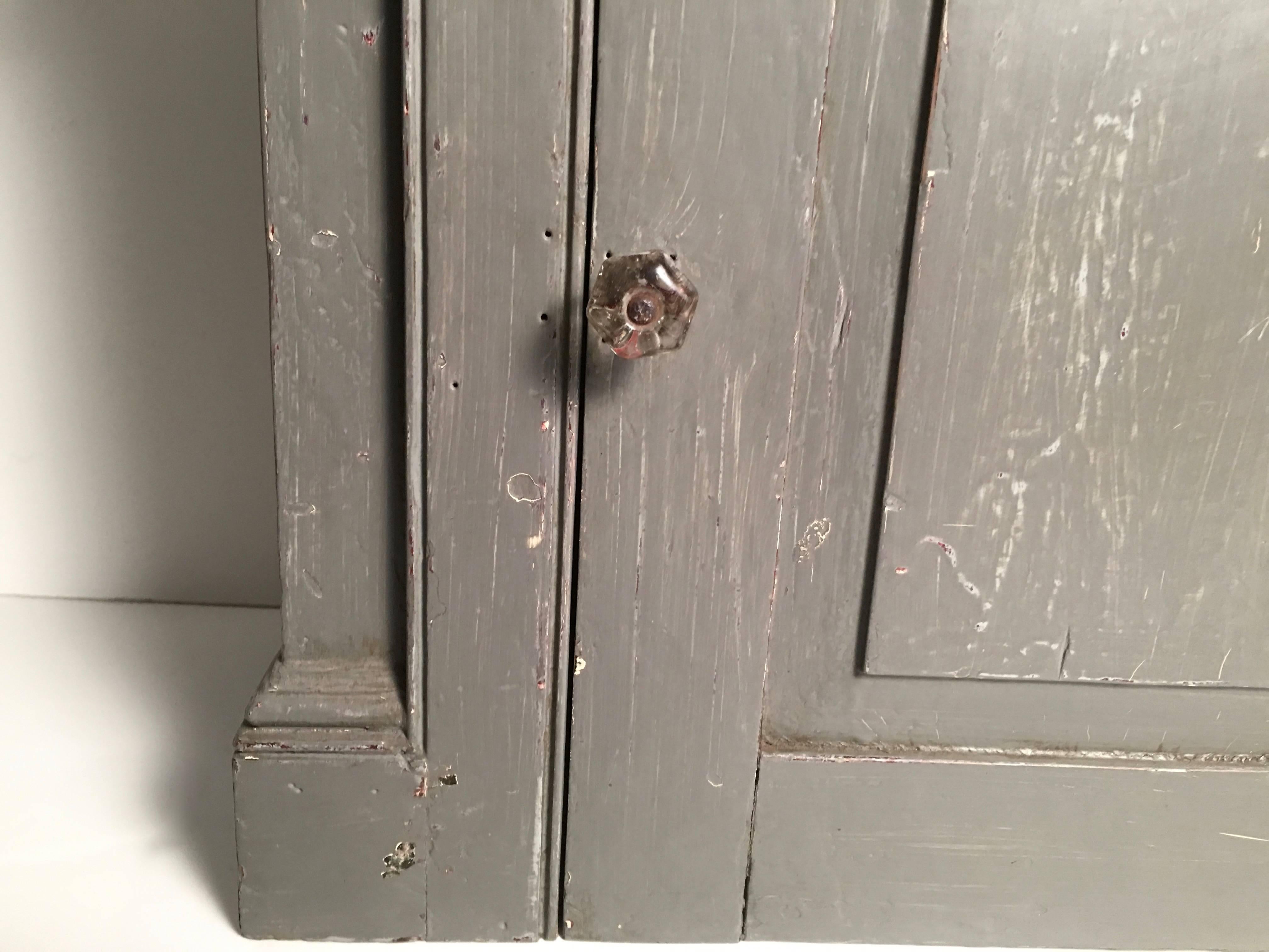 Carved Architectural Grey Painted Hanging Wall Cupboard