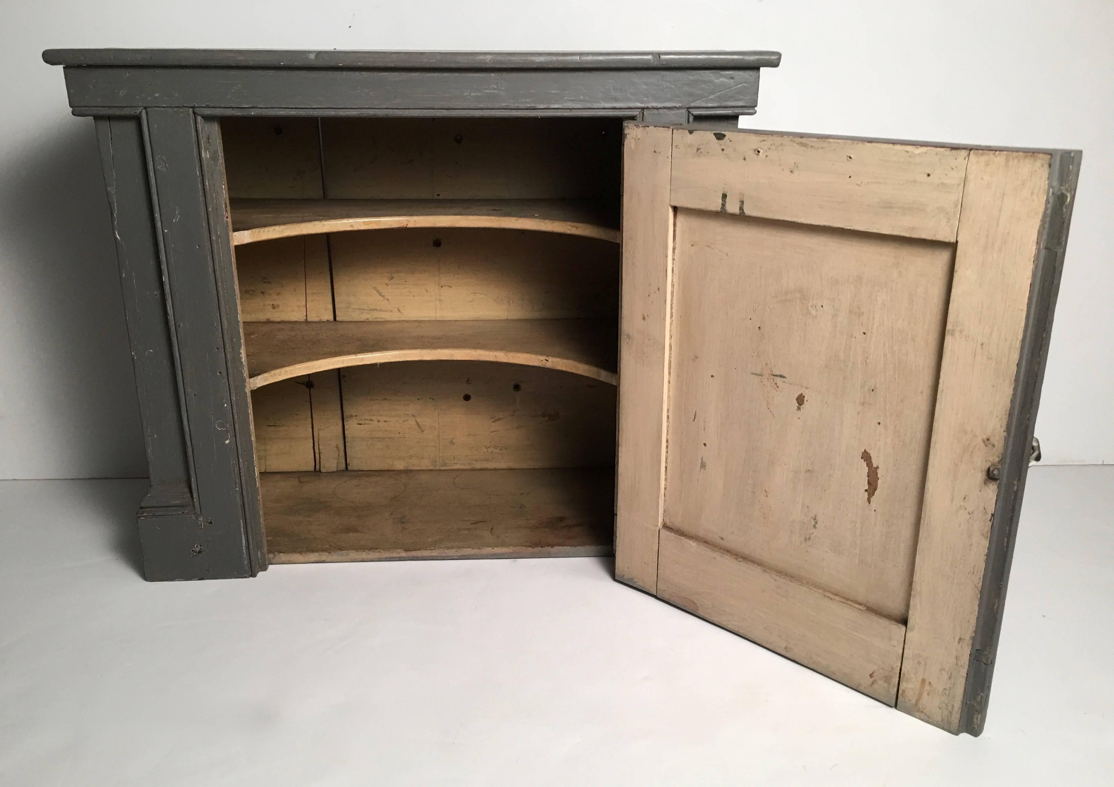 Architectural Grey Painted Hanging Wall Cupboard In Good Condition In Essex, MA