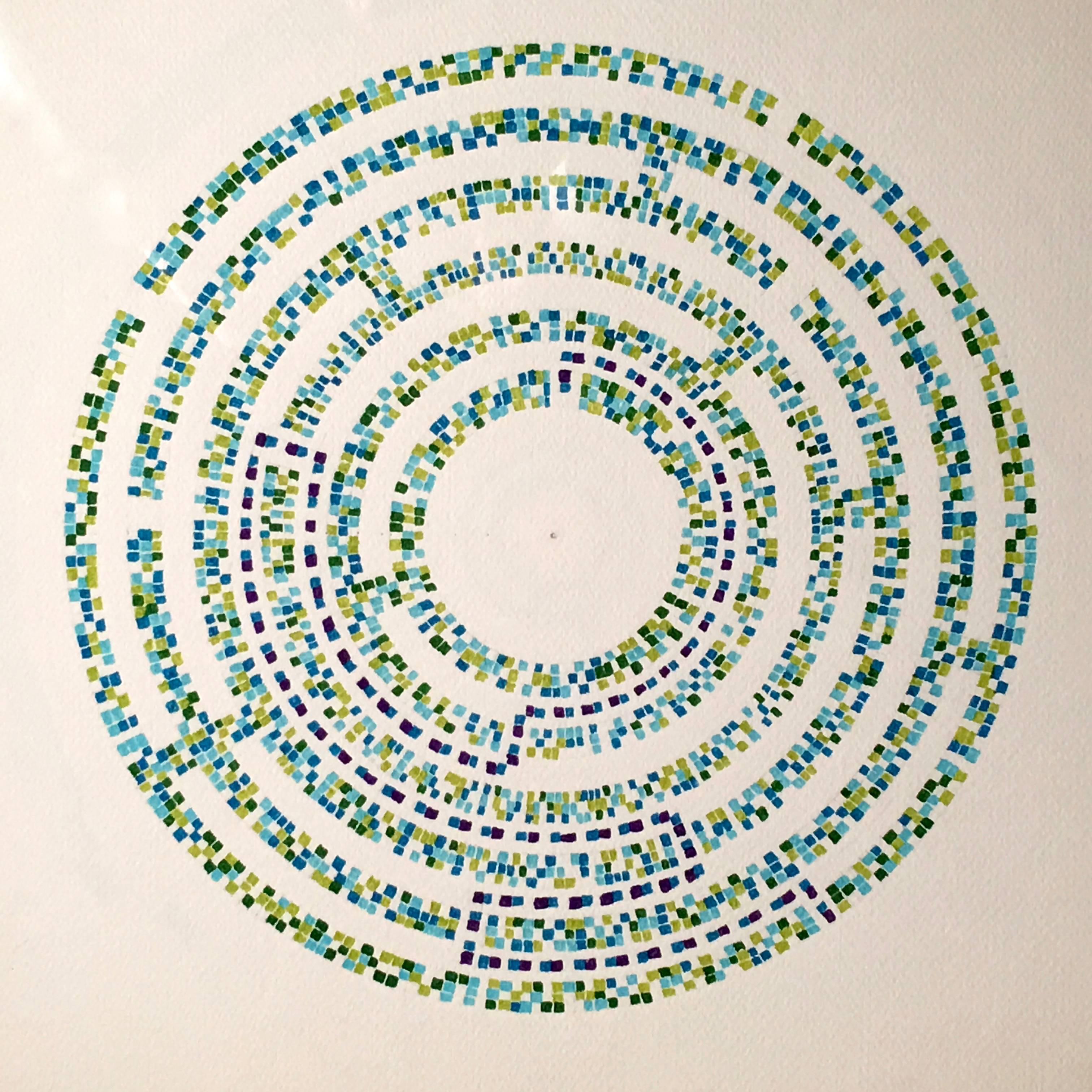 American Stewart Ross James Blue and Green Circle Geometric Watercolor