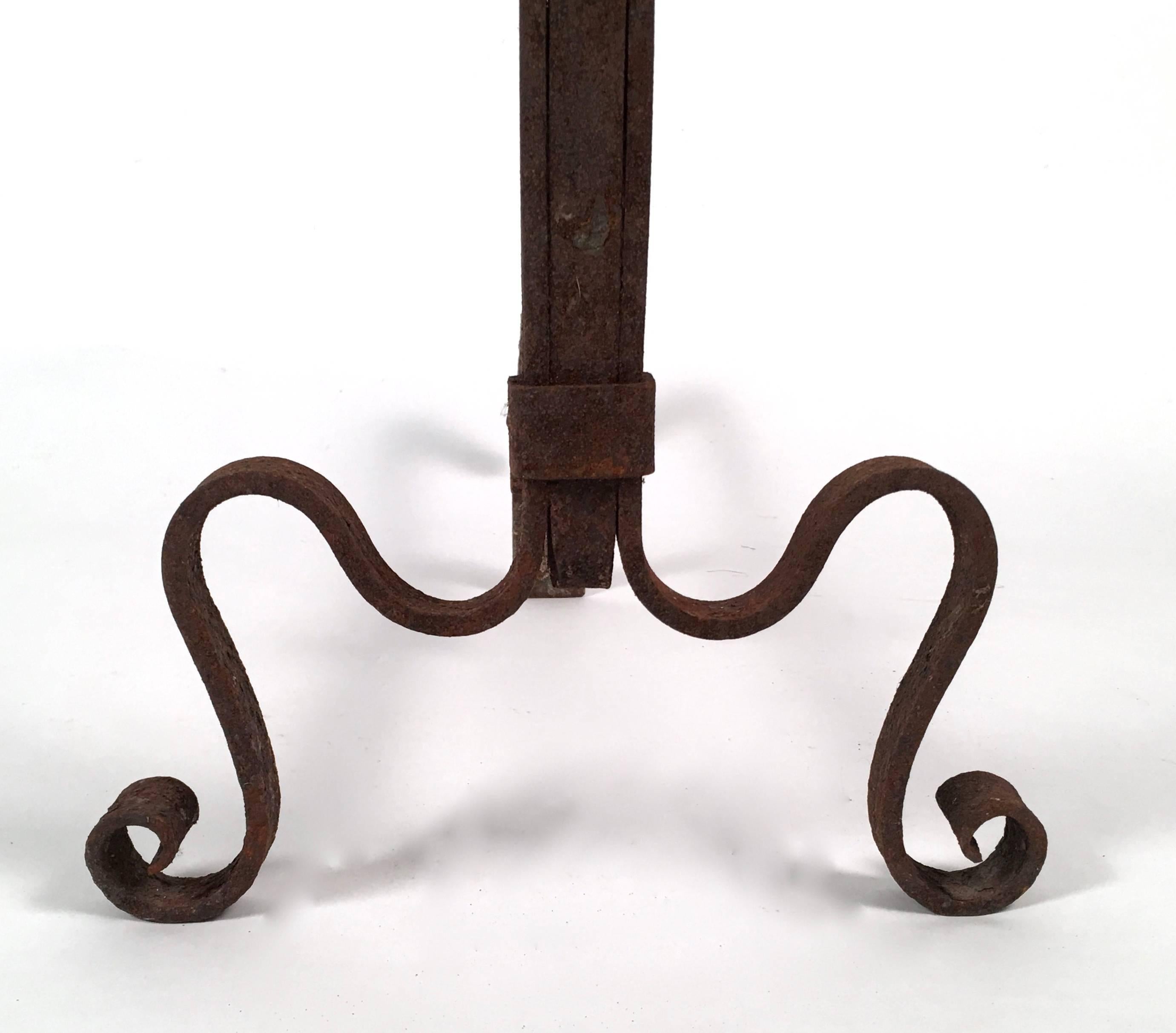 American Pair of Arts and Crafts Period Wrought Iron Andirons