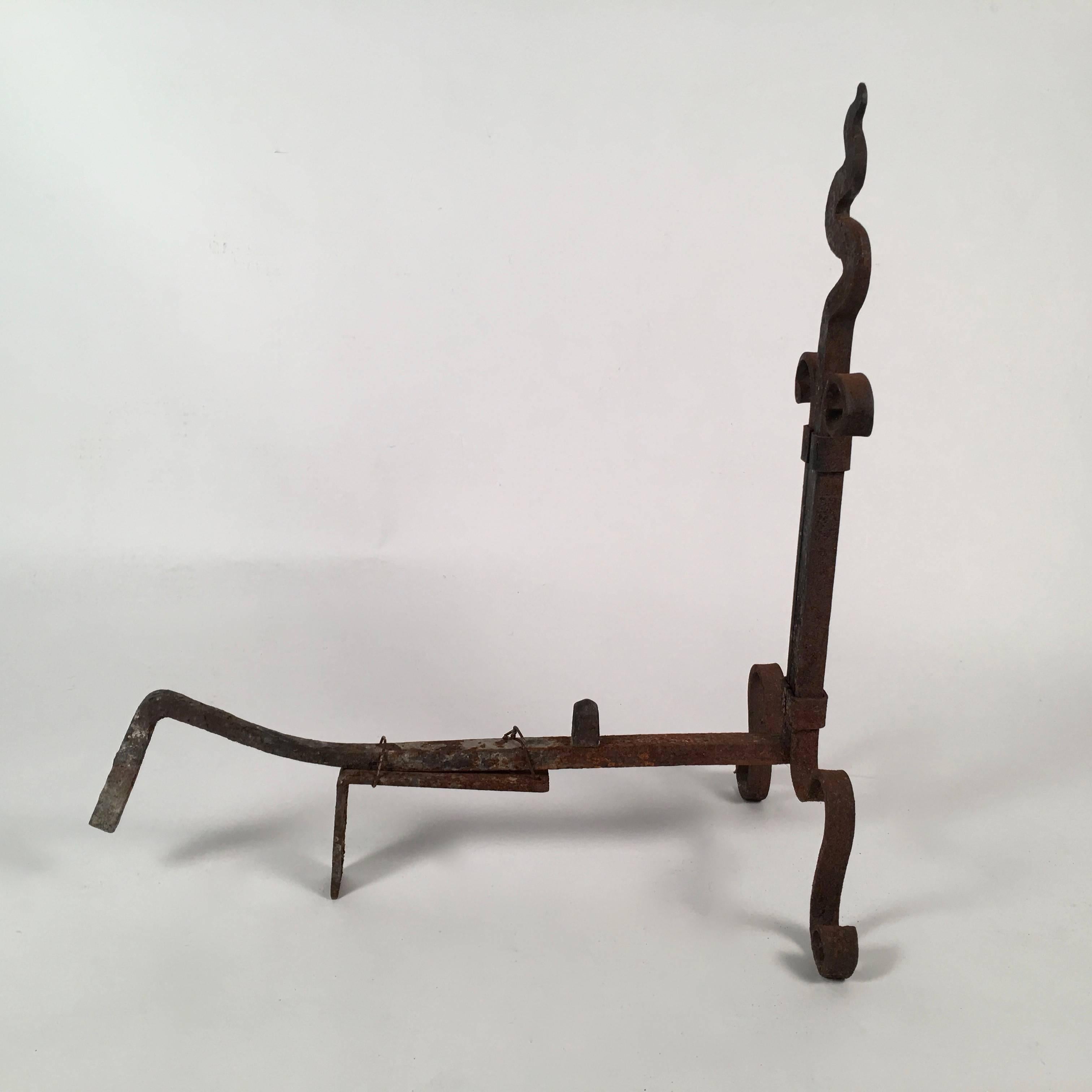 20th Century Pair of Arts and Crafts Period Wrought Iron Andirons