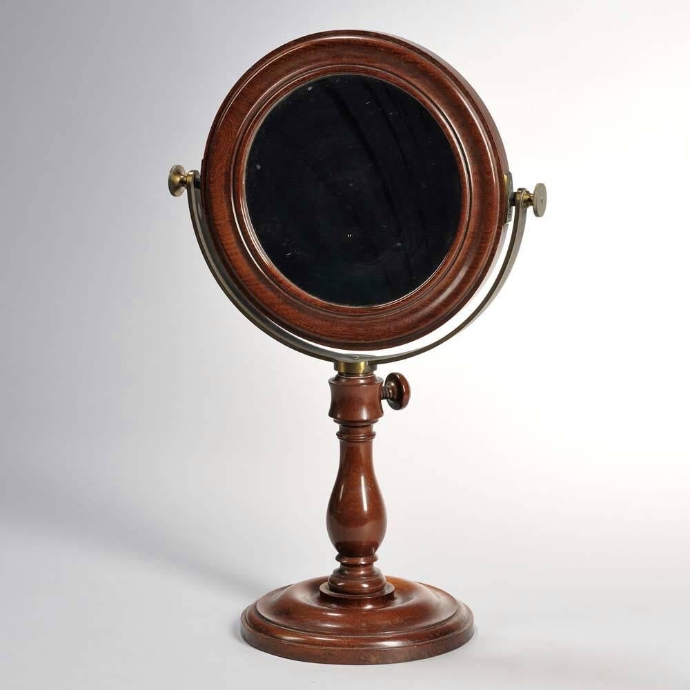 Turned French Laboratory Magnifying Mahogany Table Mirror