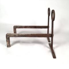 Pair of Hand Forged Wrought Iron Ring Andirons