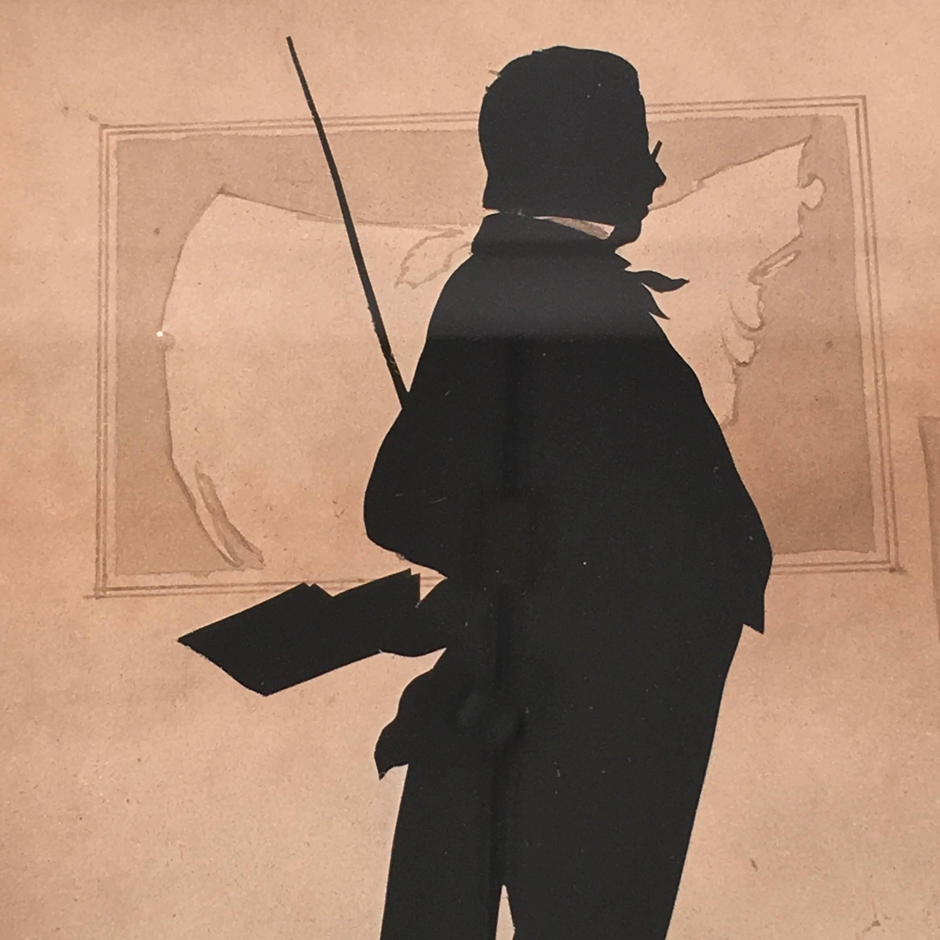 American Unusual 19th Century Silhouette of an Ominous School Master or Teacher