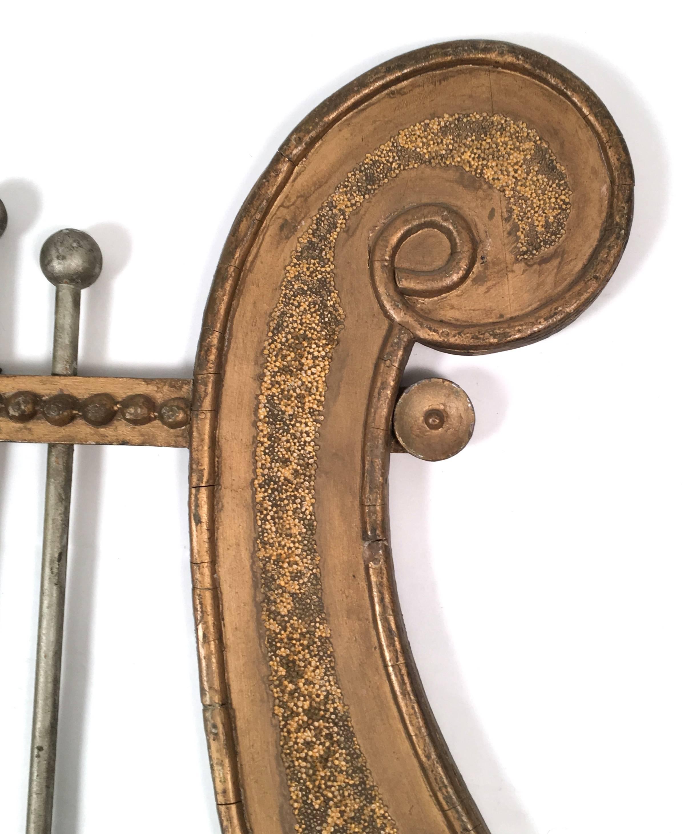 American Large Neoclassical Lyre Wall Decoration from a Music Hall