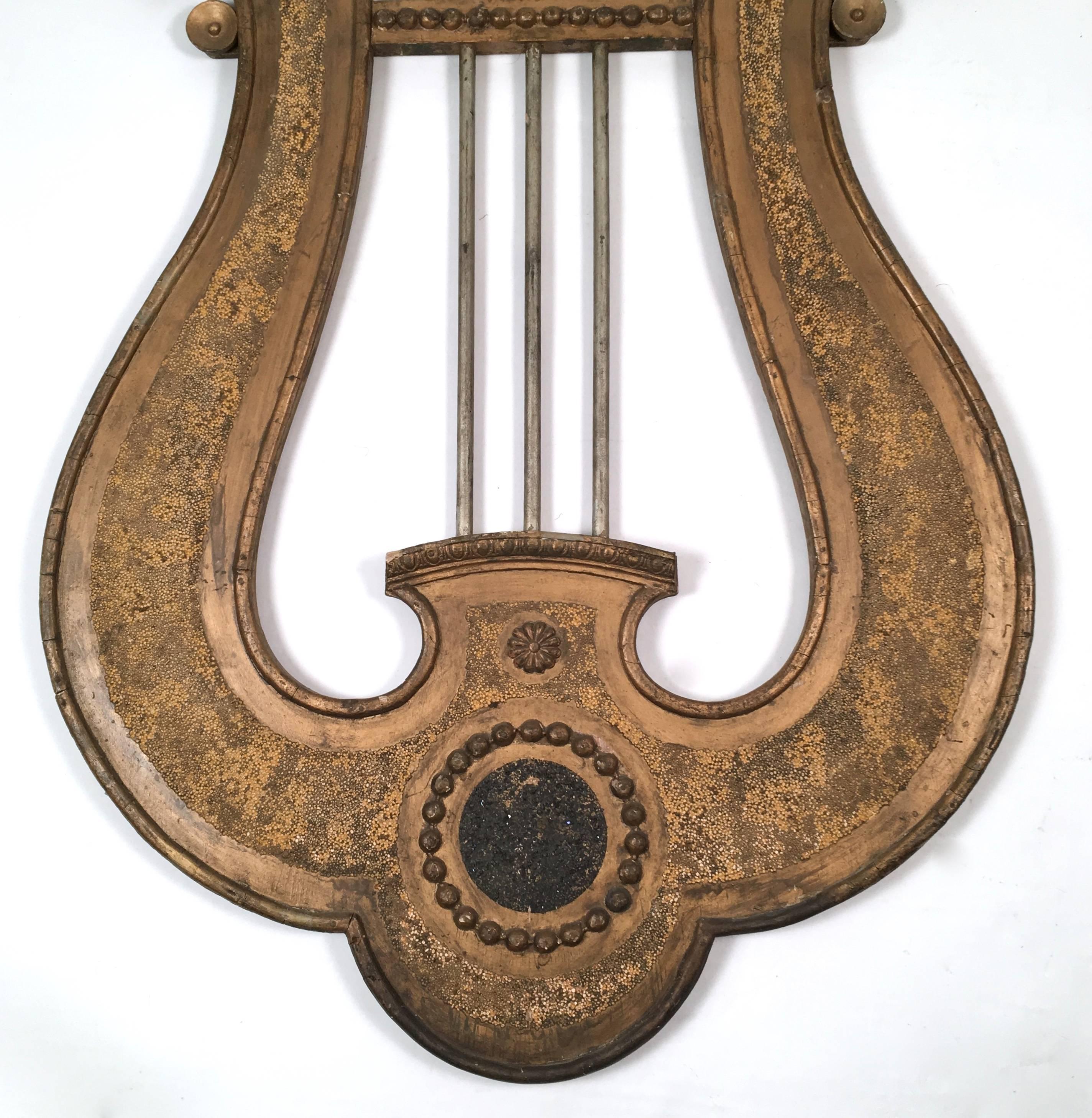 Large Neoclassical Lyre Wall Decoration from a Music Hall In Excellent Condition In Essex, MA