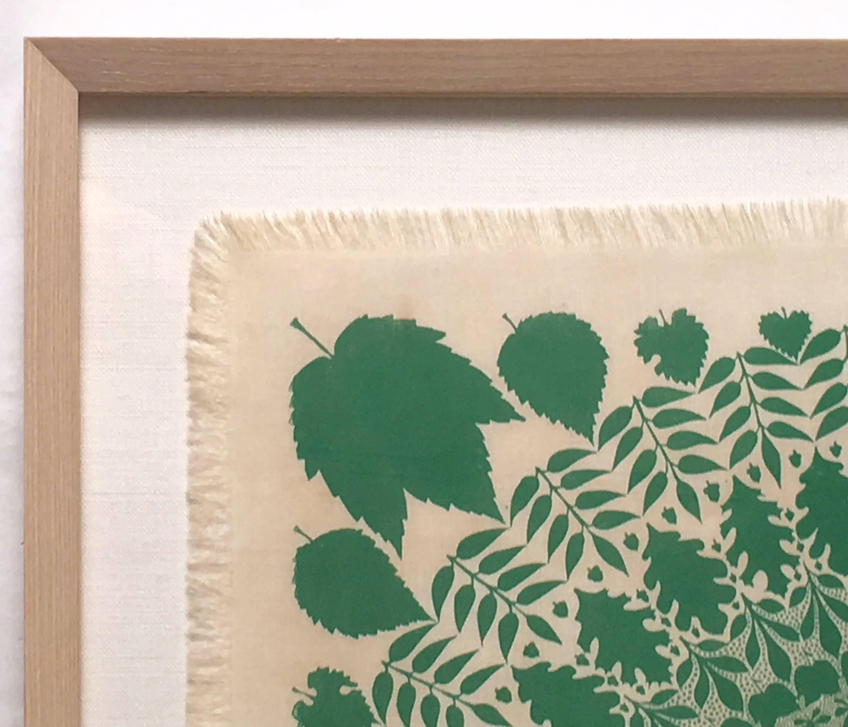 Mid-20th Century Striking Graphic Green Folly Cove Designers Leaf Pattern Block Print