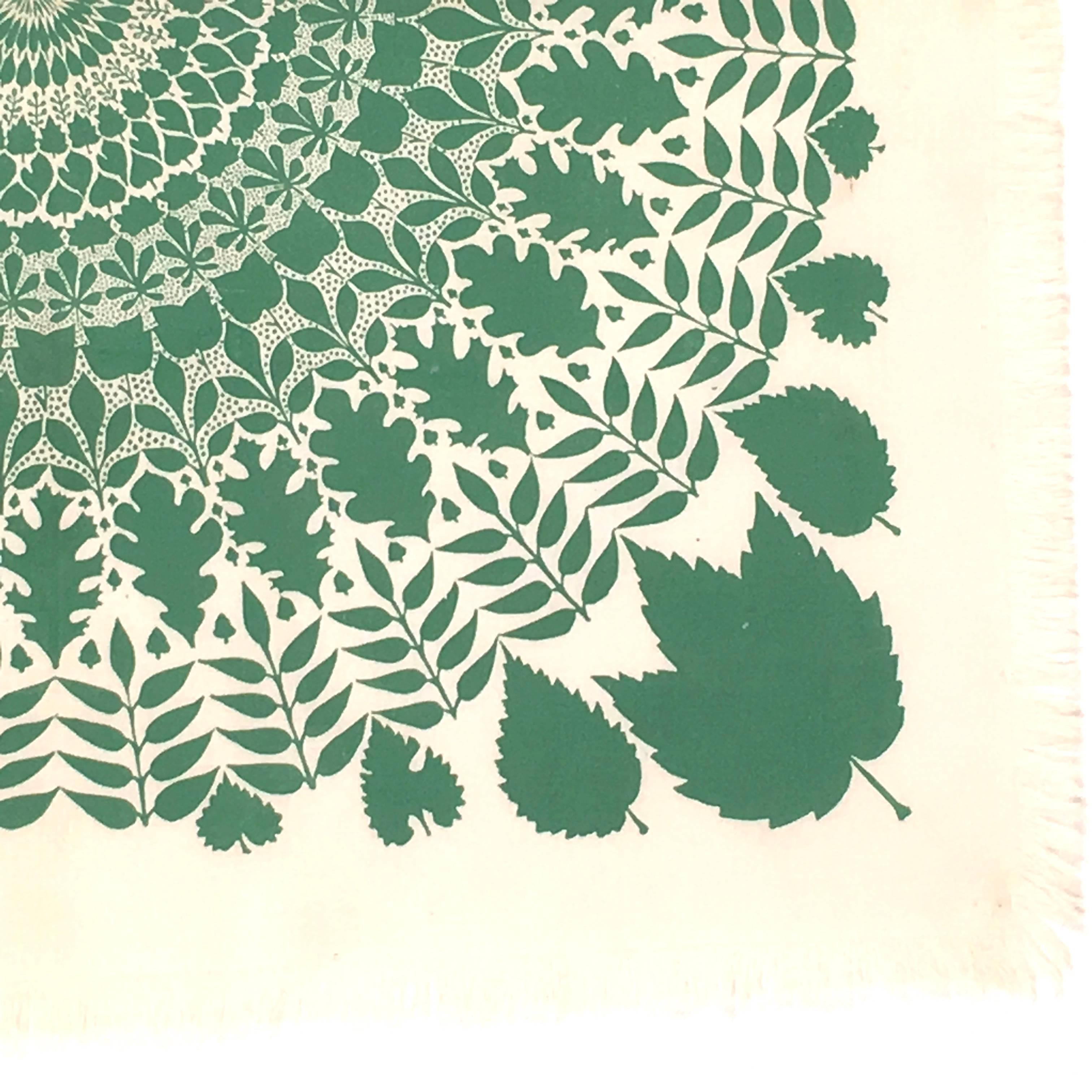 Mid-Century Modern Striking Graphic Green Folly Cove Designers Leaf Pattern Block Print