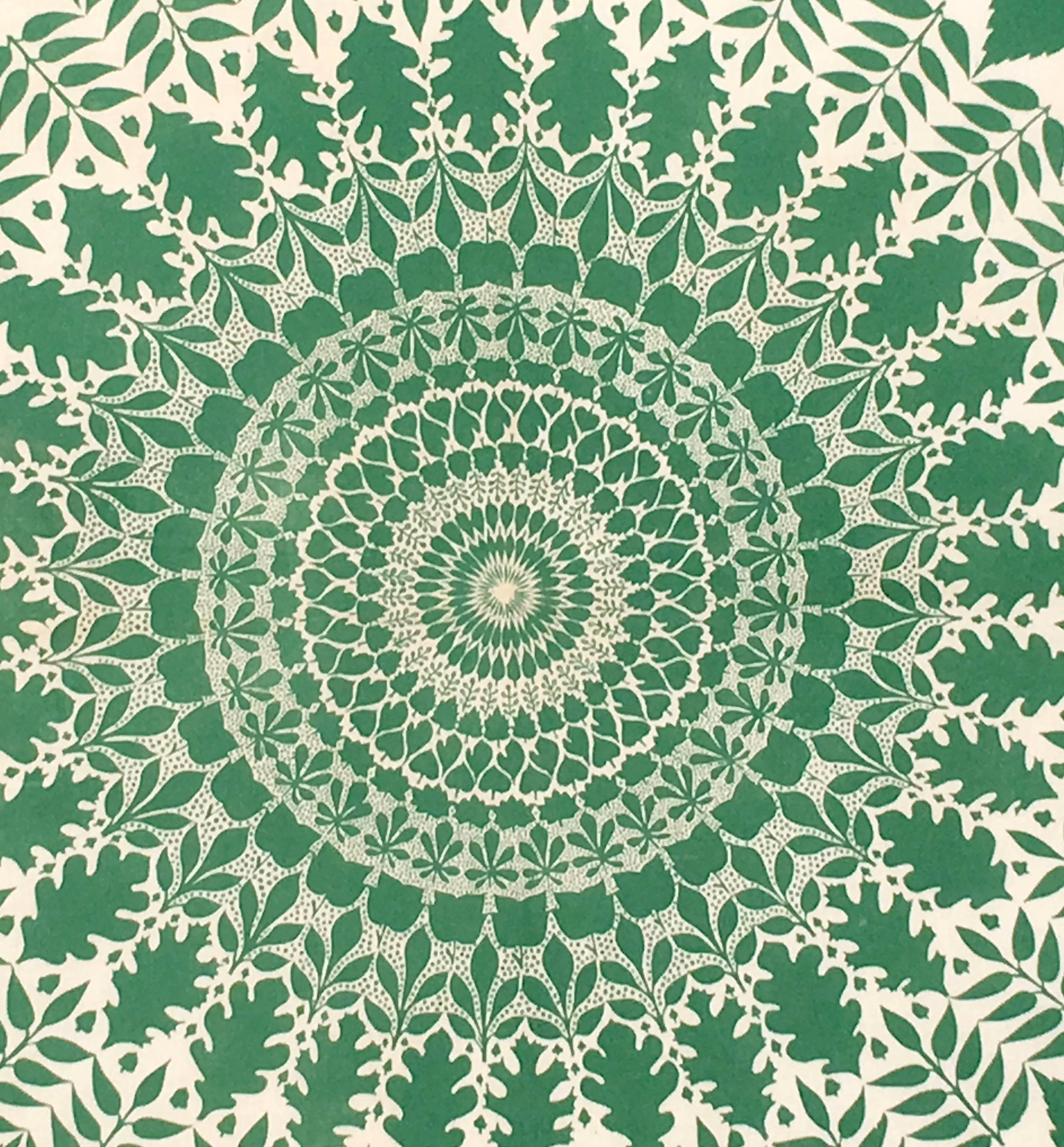 American Striking Graphic Green Folly Cove Designers Leaf Pattern Block Print