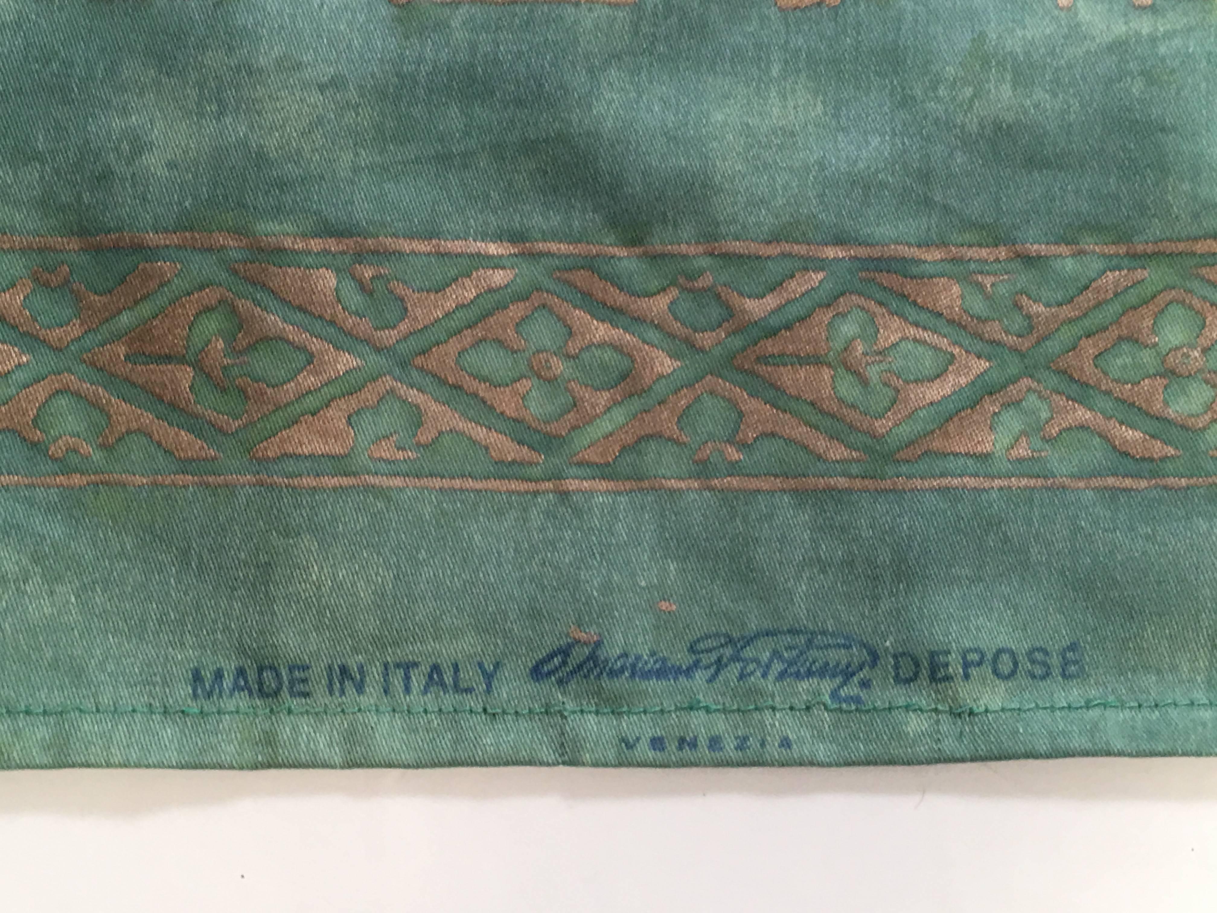 Fortuny Carnavalet Green and Gold Fabric In Excellent Condition In Essex, MA