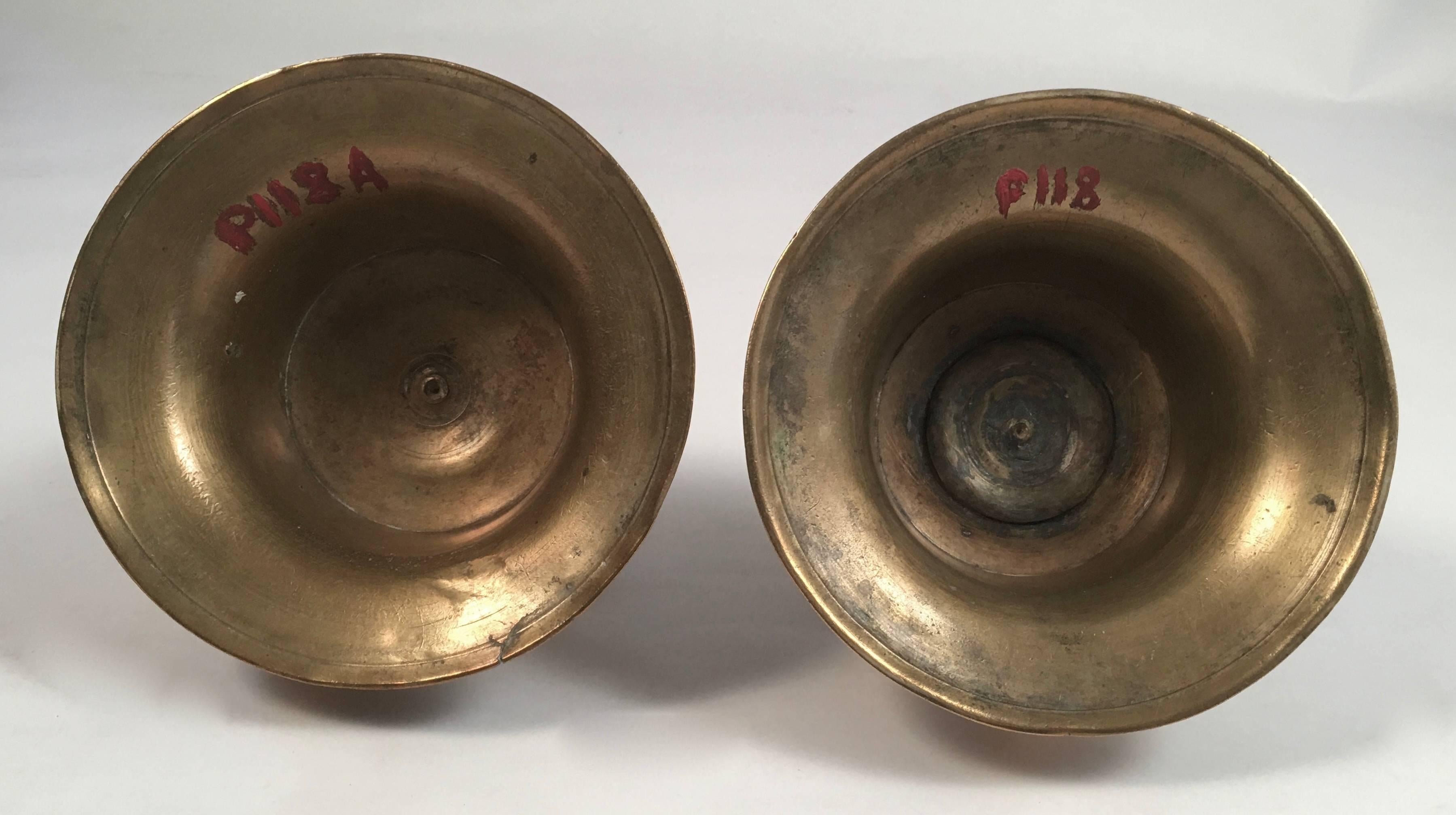 18th Century and Earlier Pair of 17th Century European Brass Candlesticks