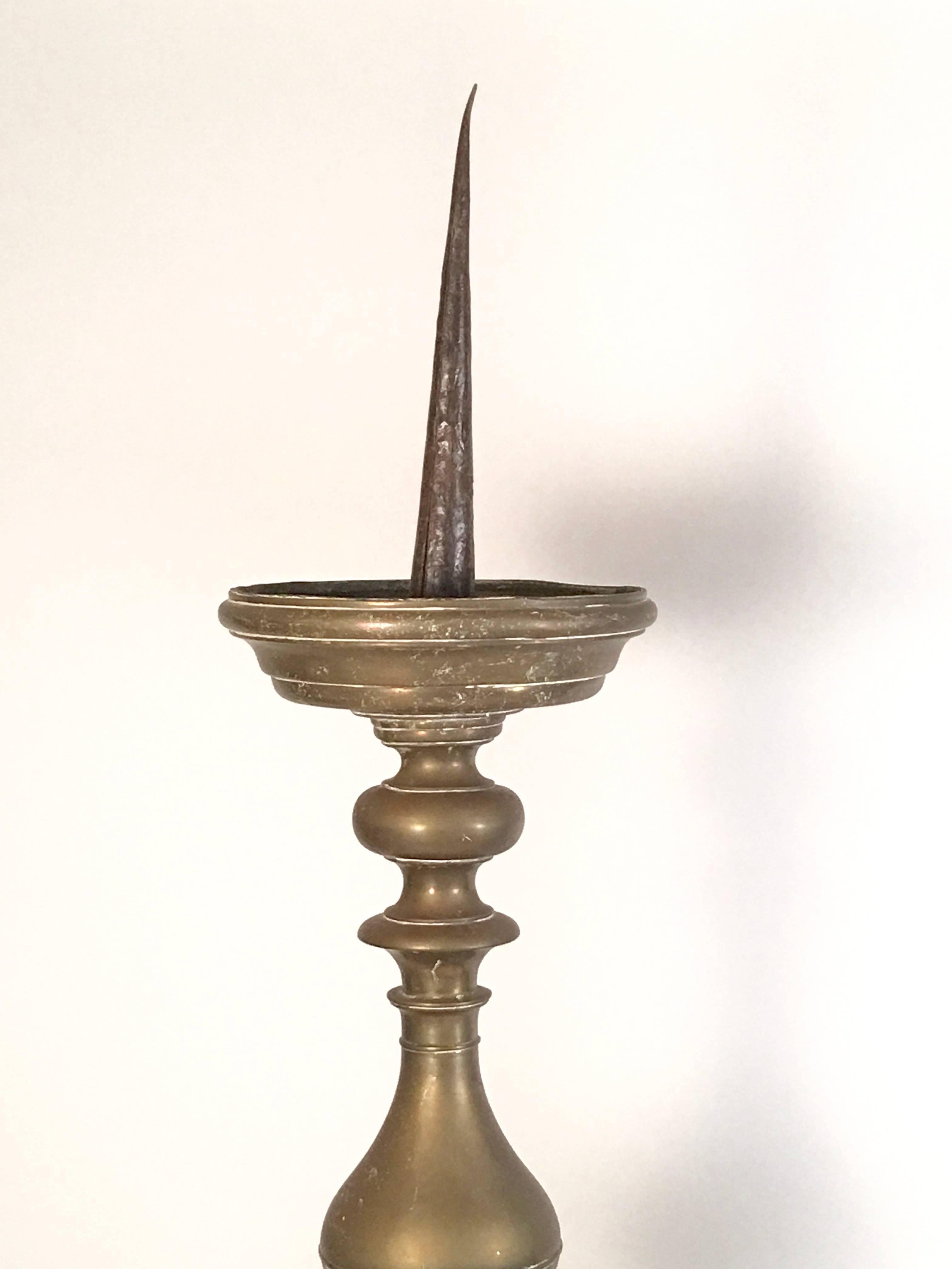 Belgian Pair of Giant Baroque Period Bronze Pricket Candlesticks, 17th Century