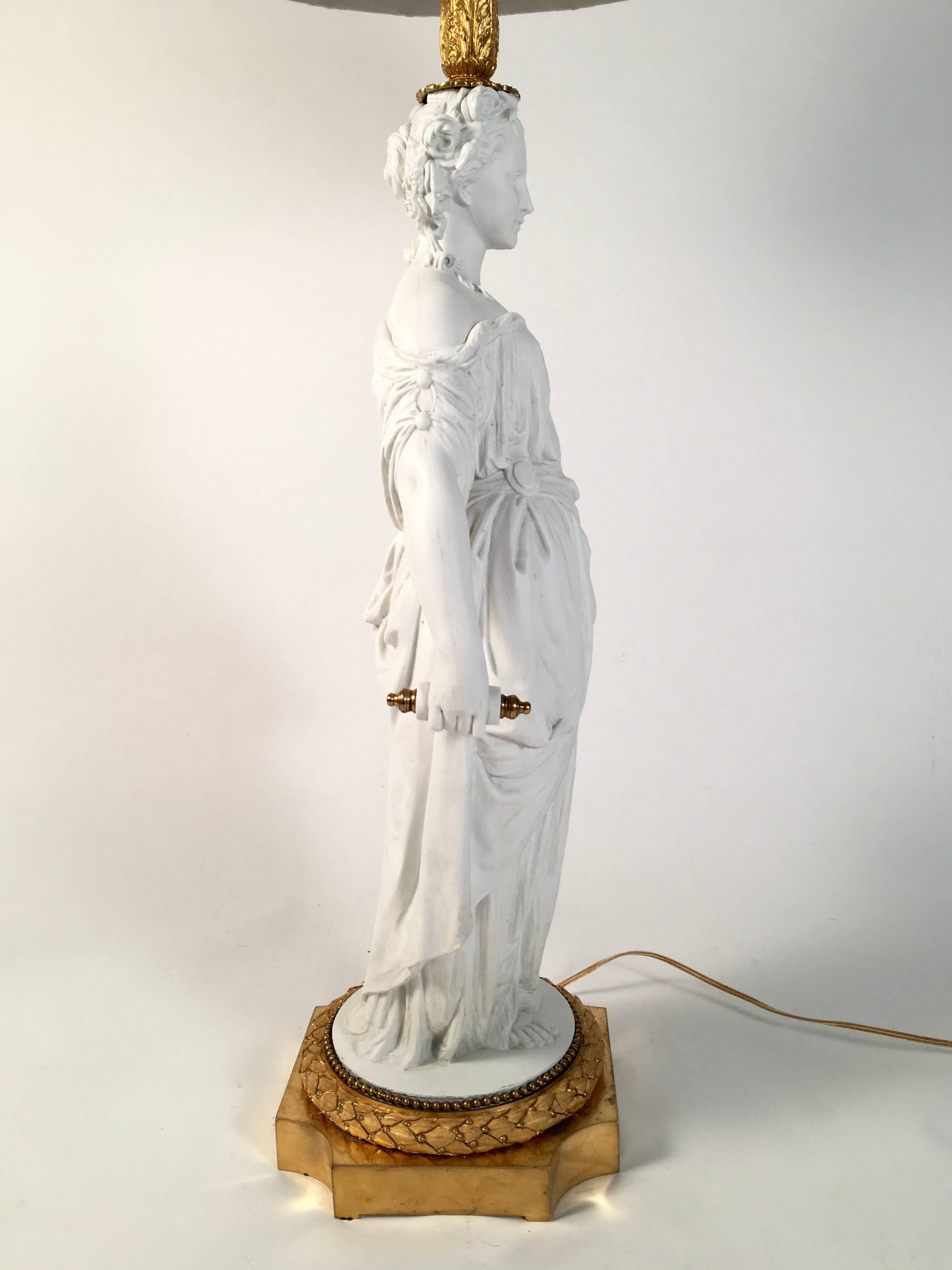 French Neoclassical Biscuit Porcelain Figural Lamp 4