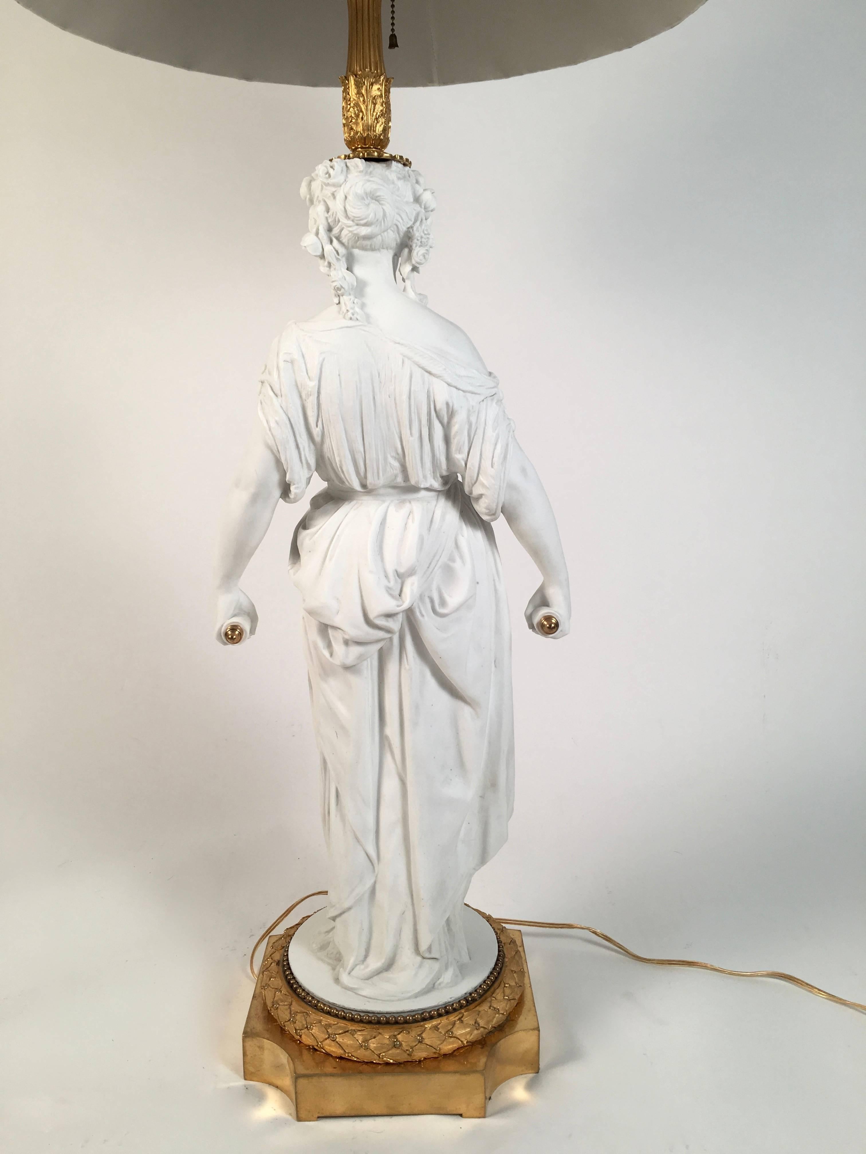 French Neoclassical Biscuit Porcelain Figural Lamp 3