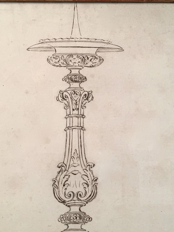 18th Century Italian Pen and Ink Baroque Candlestick Drawing at 1stDibs