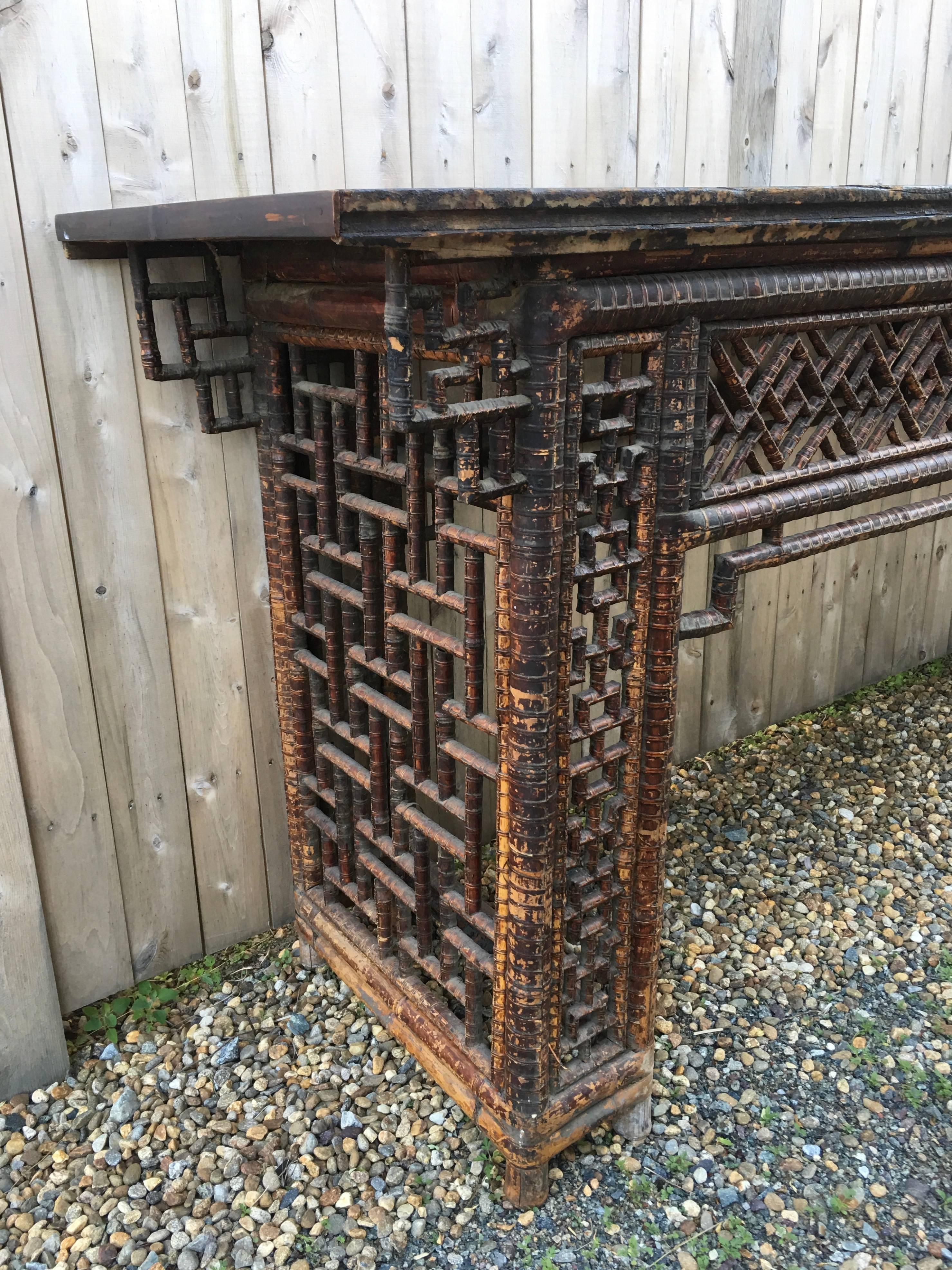 Chinese Bamboo Country Console Table 2